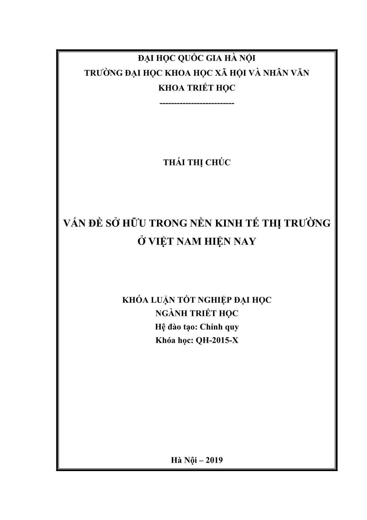 Khóa luận Vấn đề sở hữu trong nền kinh tế thị trường ở Việt Nam hiện nay trang 1