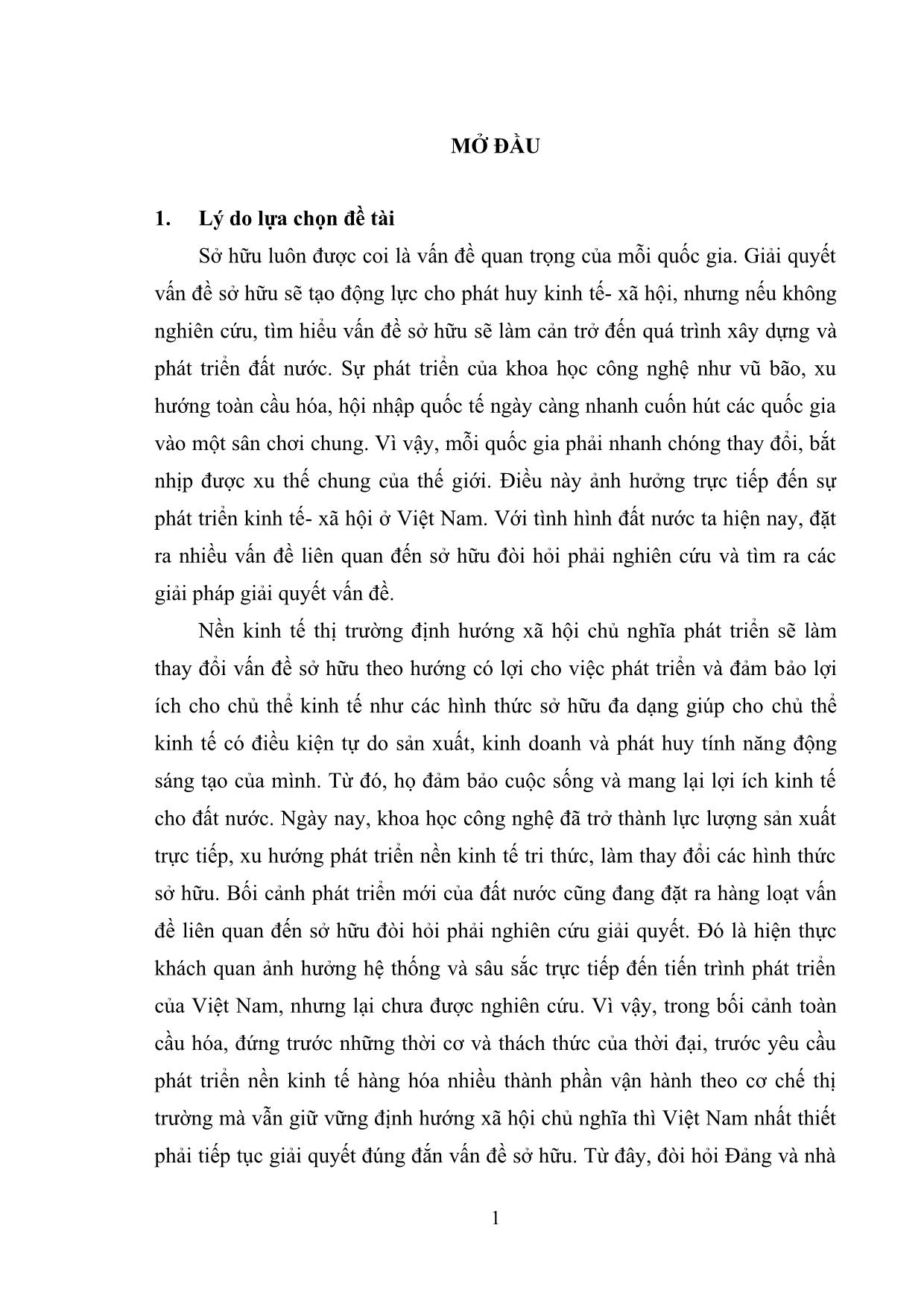 Khóa luận Vấn đề sở hữu trong nền kinh tế thị trường ở Việt Nam hiện nay trang 5