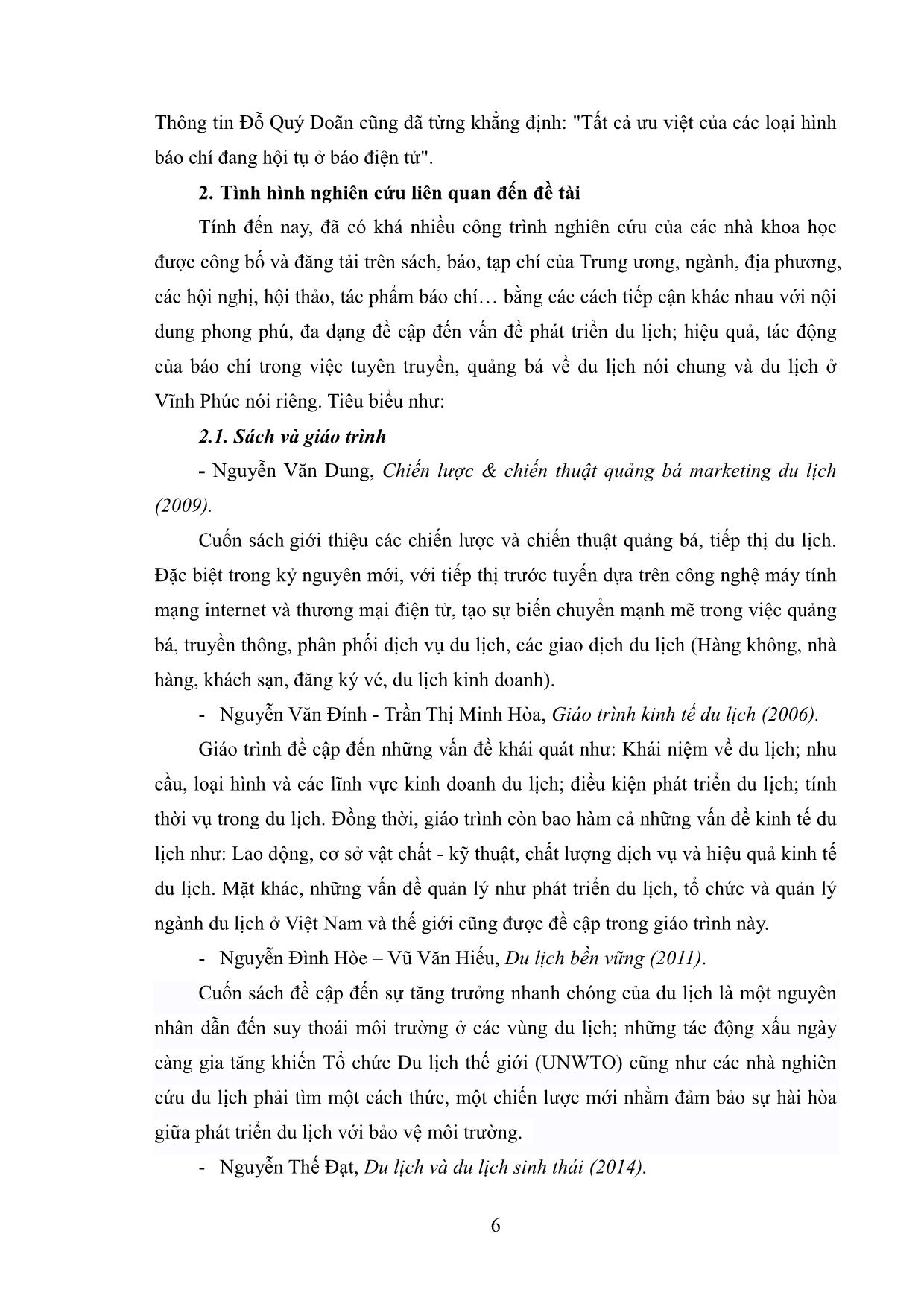 Luận văn Vấn đề phát triển du lịch Vĩnh Phúc trên báo điện tử trung ương và địa phương trang 10