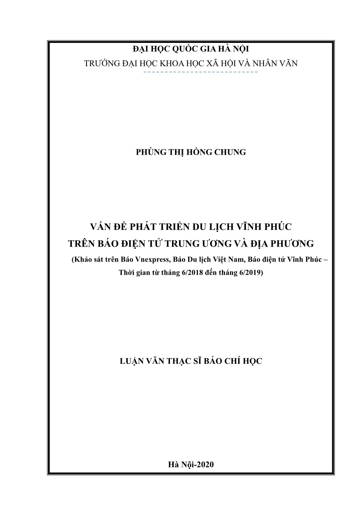 Luận văn Vấn đề phát triển du lịch Vĩnh Phúc trên báo điện tử trung ương và địa phương trang 1