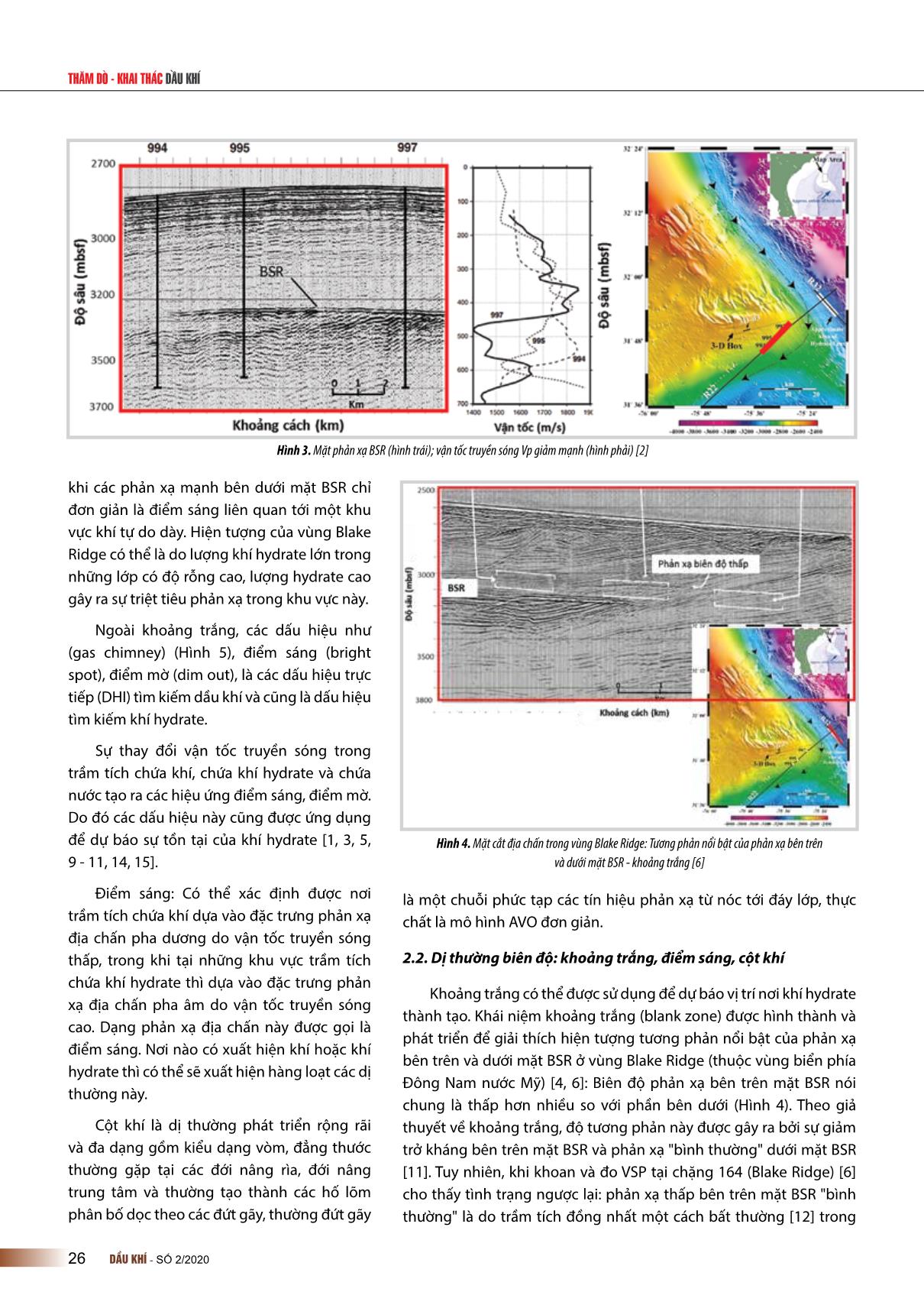 Các dấu hiệu trực tiếp dự báo sự tồn tại của khí hydrate từ tài liệu địa chấn trên khu vực nước sâu thềm lục địa Việt Nam trang 3