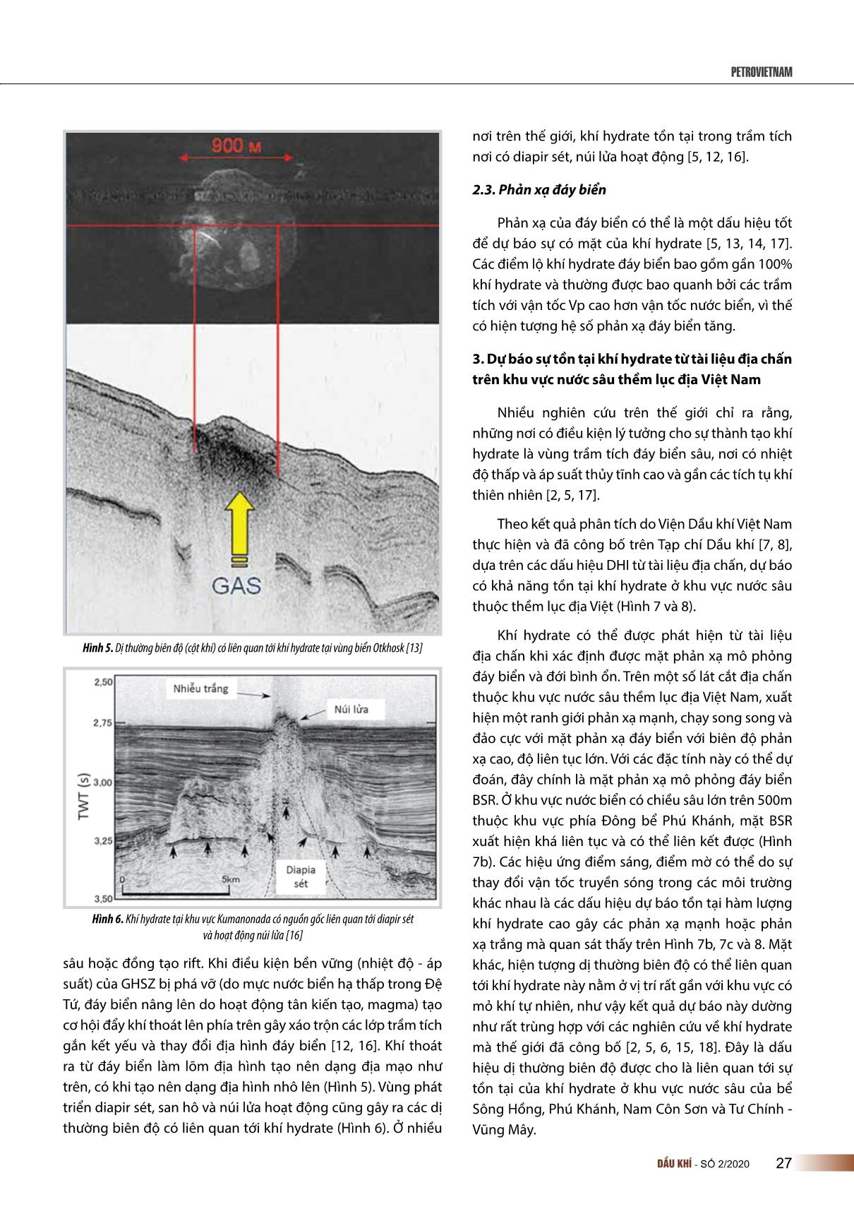 Các dấu hiệu trực tiếp dự báo sự tồn tại của khí hydrate từ tài liệu địa chấn trên khu vực nước sâu thềm lục địa Việt Nam trang 4