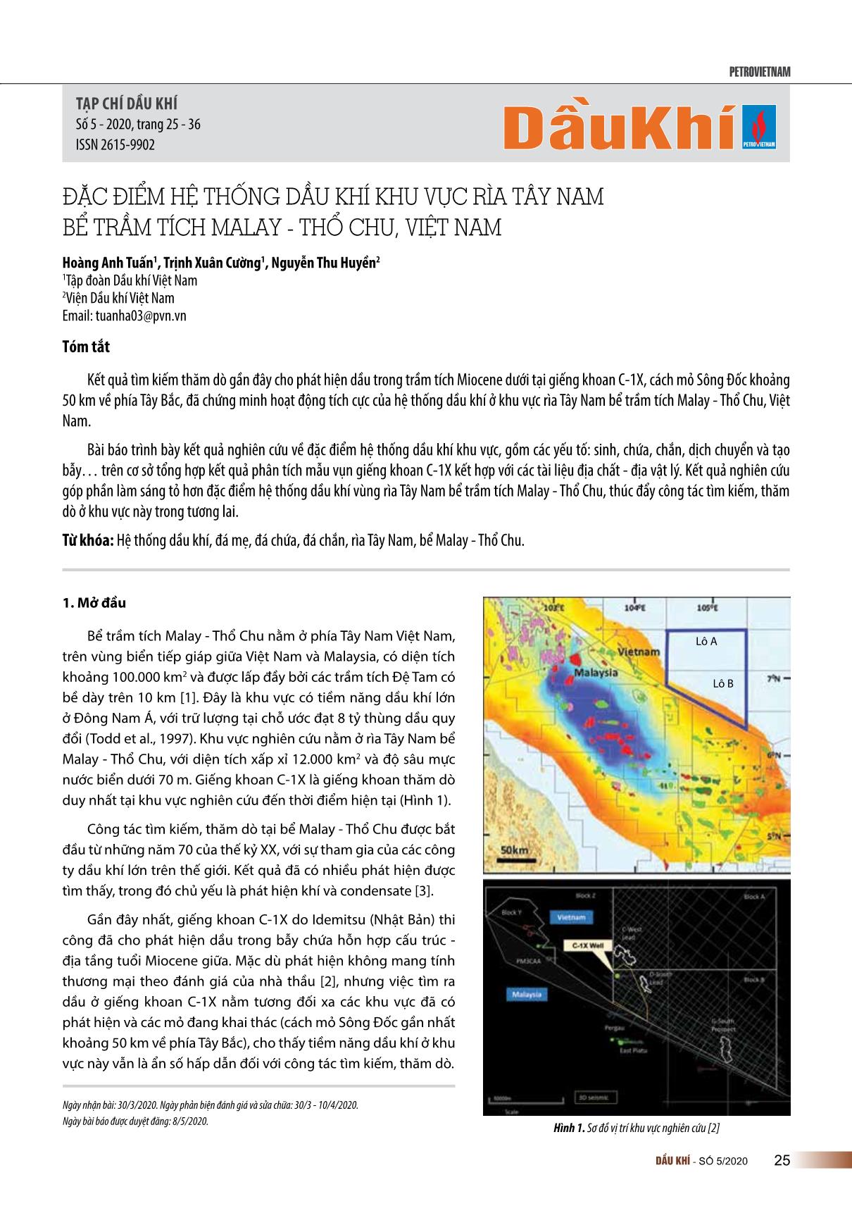 Đặc điểm hệ thống dầu khí khu vực rìa Tây Nam bể trầm tích Malay - Thổ chu, Việt Nam trang 1