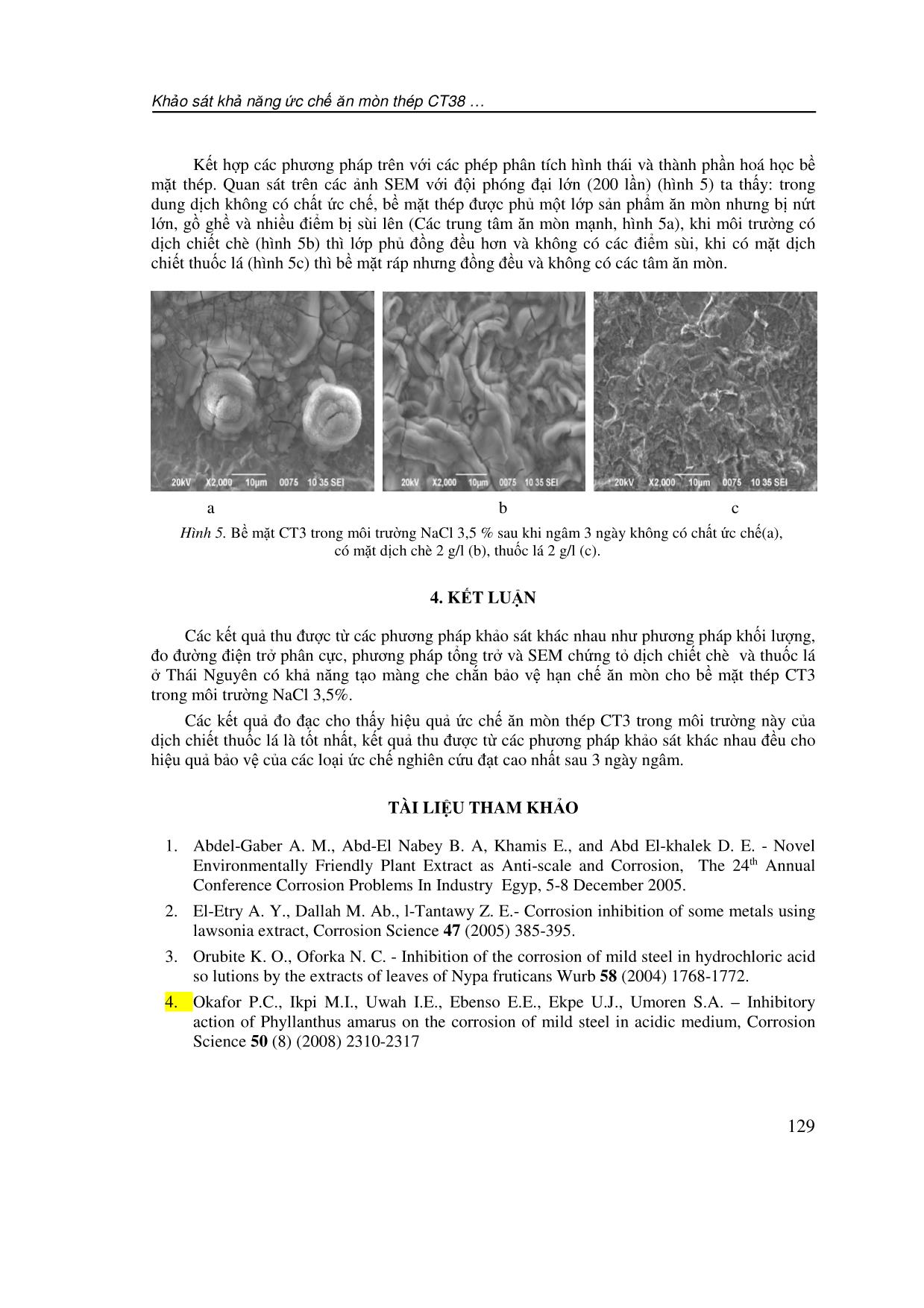 Khảo sát khả năng ức chế ăn mòn thép CT3 trong môi trường trung tính của các loại “ức chế xanh” trang 7
