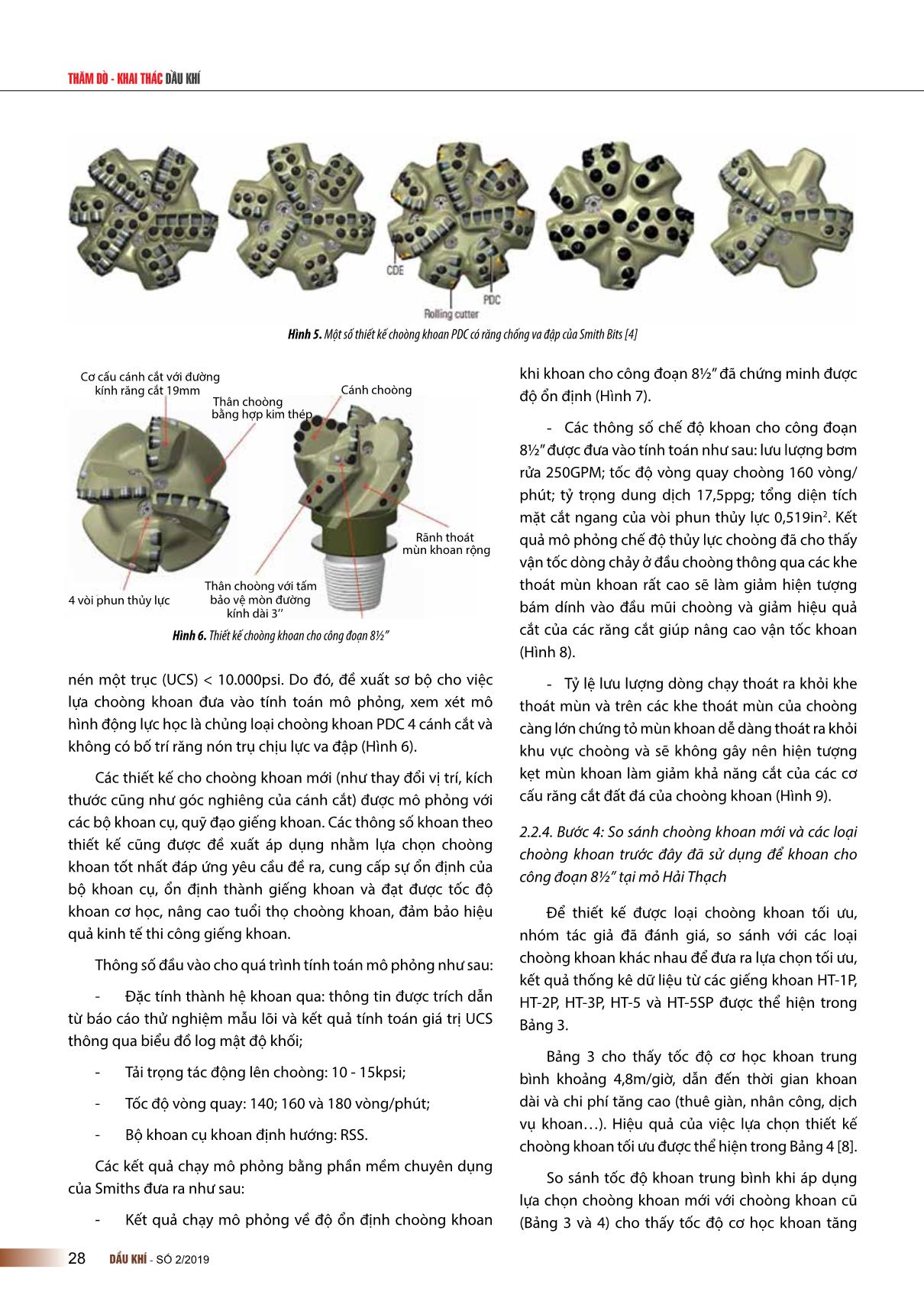 Lựa chọn thiết kế choòng khoan kim cương đa tinh thể (PDC) tối ưu cho công đoạn 8½” tại các giếng khoan nhiệt độ cao, áp suất cao mỏ Hải Thạch, bể Nam Côn Sơn trang 4