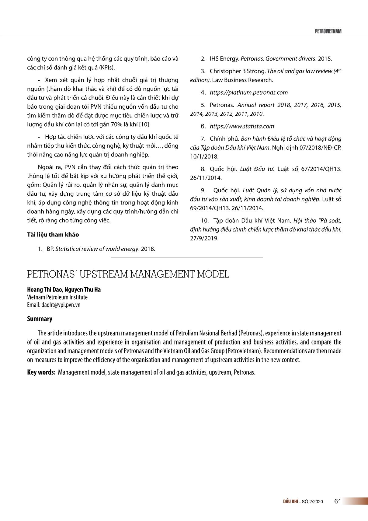 Mô hình tổ chức quản lý hoạt động dầu khí thượng nguồn của Petronas trang 9