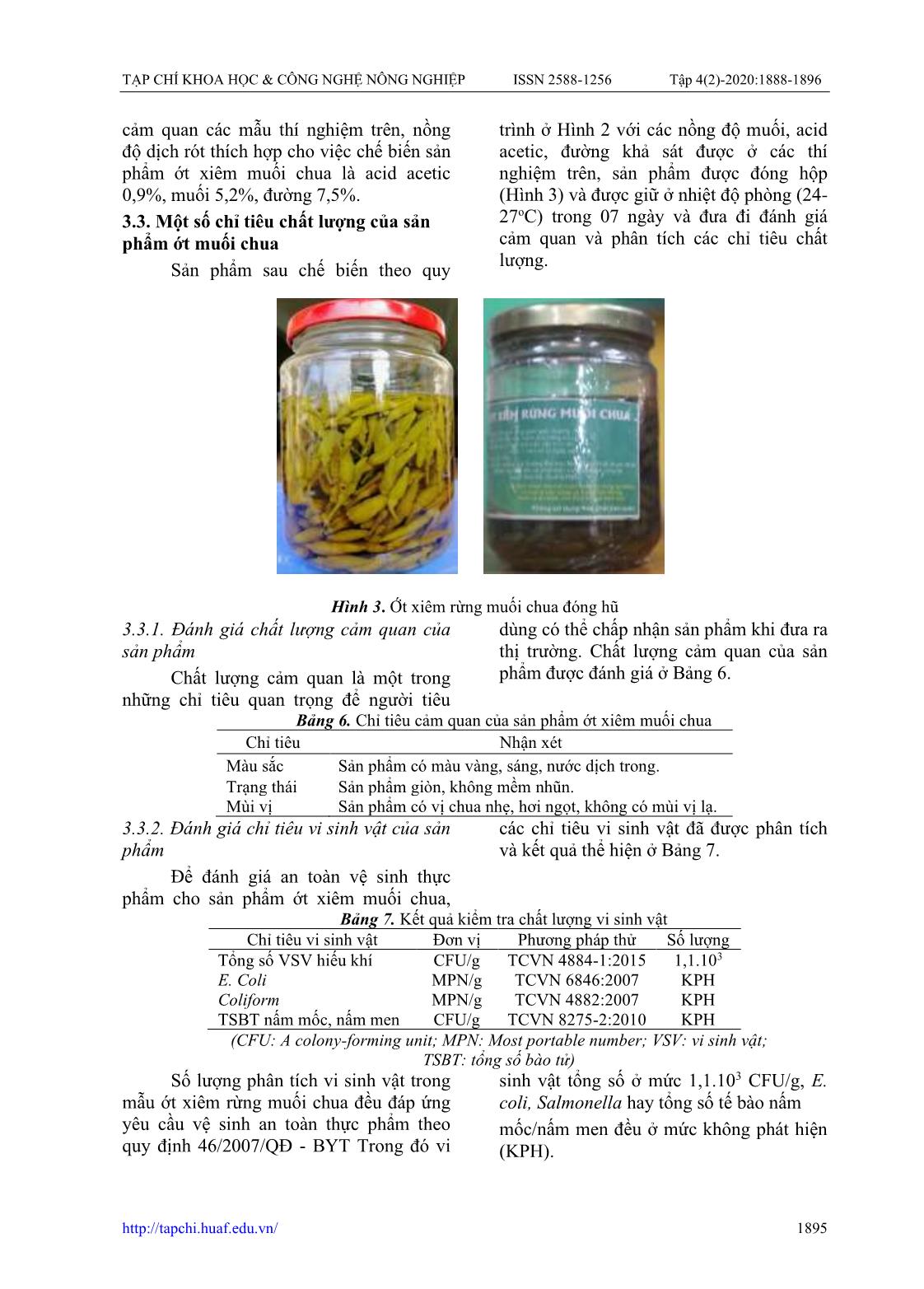 Nghiên cứu ảnh hưởng của thành phần dịch rót đến một số chỉ tiêu chất lượng sản phẩm ớt xiêm (Capsicum spp.) rừng muối chua trang 8