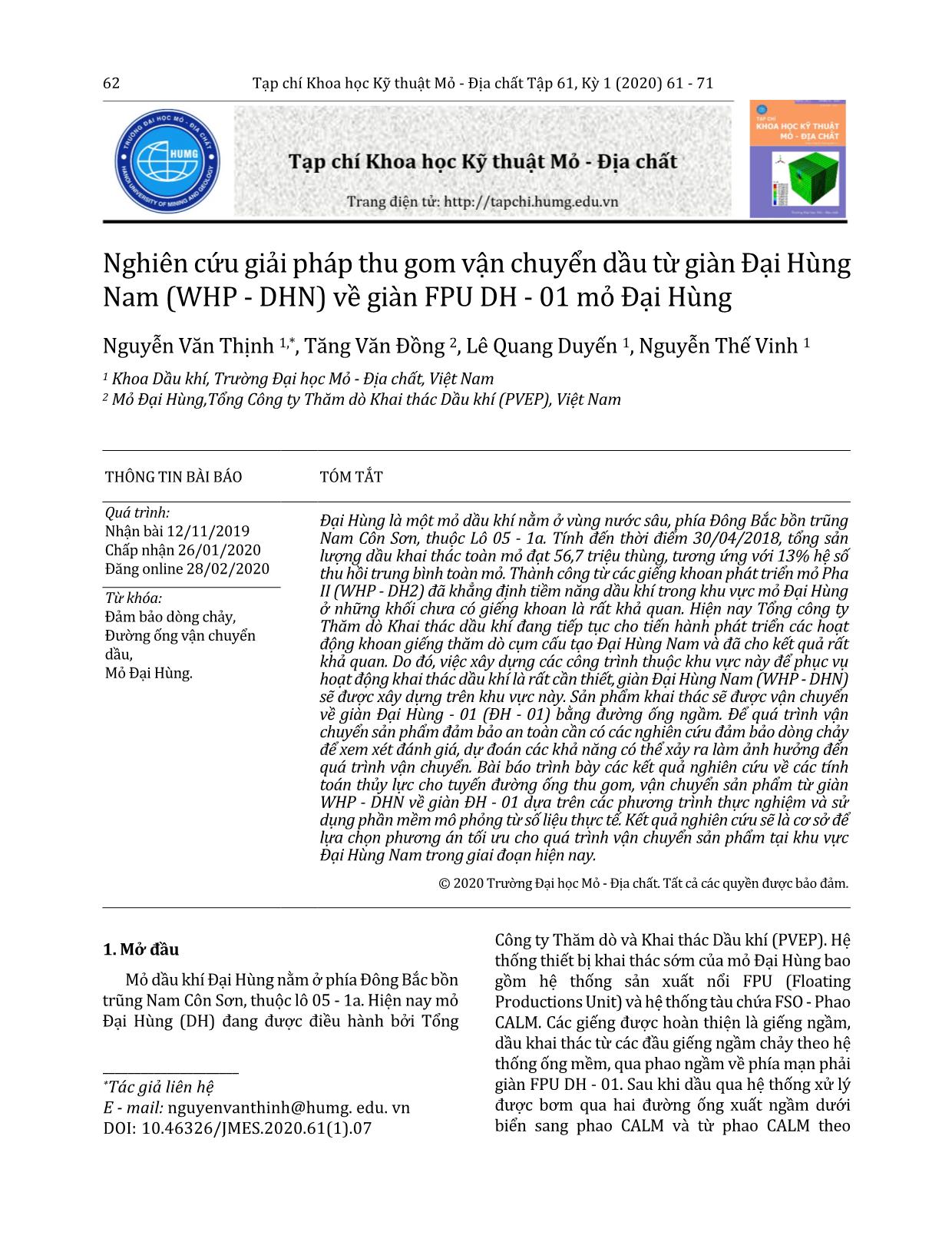 Nghiên cứu giải pháp thu gom vận chuyển dầu từ giàn Đại Hùng Nam (WHP - DHN) về giàn FPU DH - 01 mỏ Đại Hùng trang 2