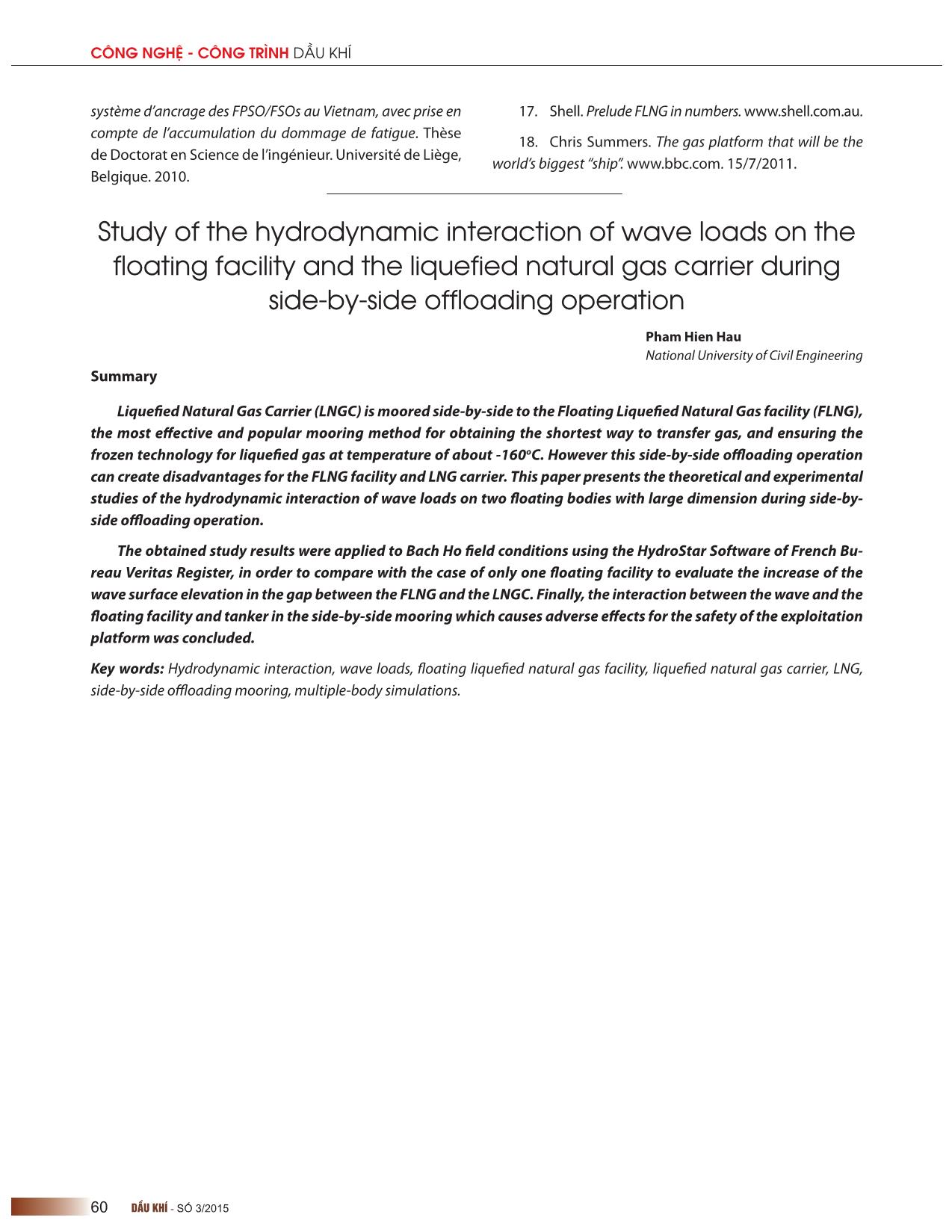 Nghiên cứu tương tác của lực thủy động của sóng lên bể chứa nổi và tàu chở khí hóa lỏng trong trạng thái khai thác cập mạn trang 10