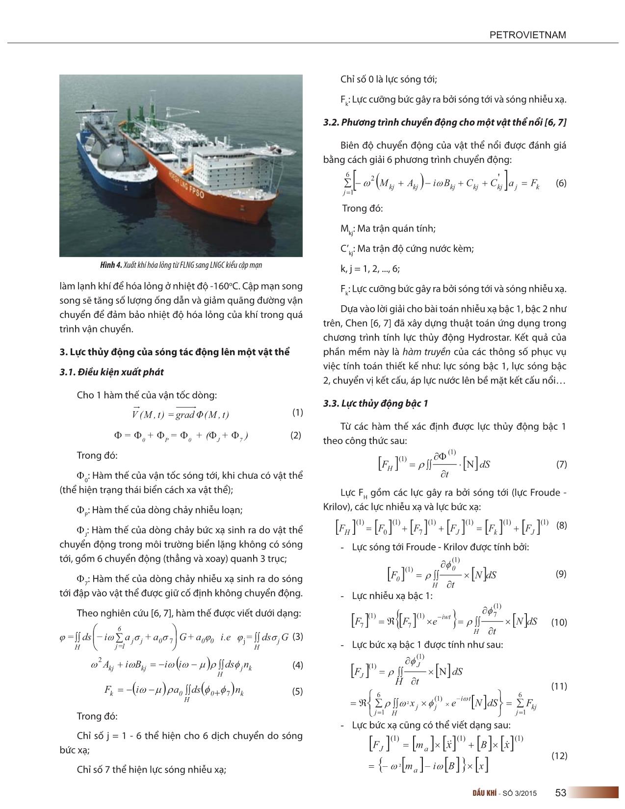 Nghiên cứu tương tác của lực thủy động của sóng lên bể chứa nổi và tàu chở khí hóa lỏng trong trạng thái khai thác cập mạn trang 3