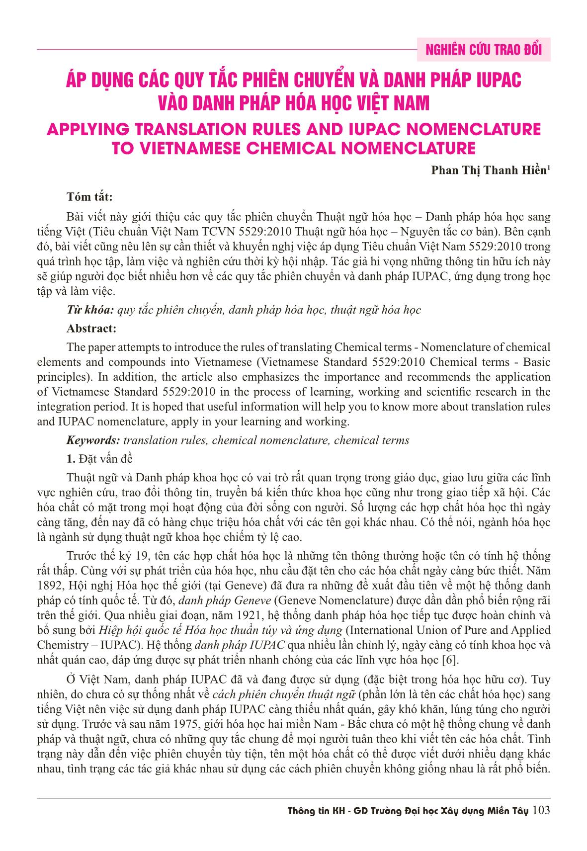 Áp dụng các quy tắc phiên chuyển và danh pháp iupac vào danh pháp hóa học Việt Nam trang 1