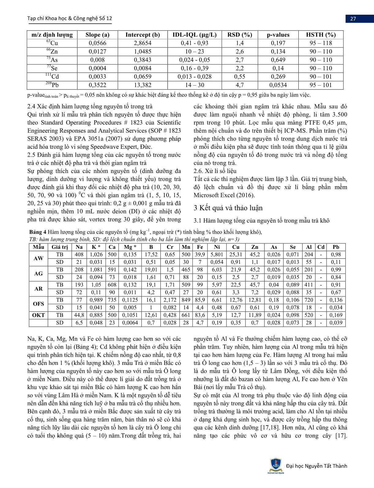 Đánh giá hàm lượng đa nguyên tố trong nước trà của một số loại trà ở Việt Nam trang 3