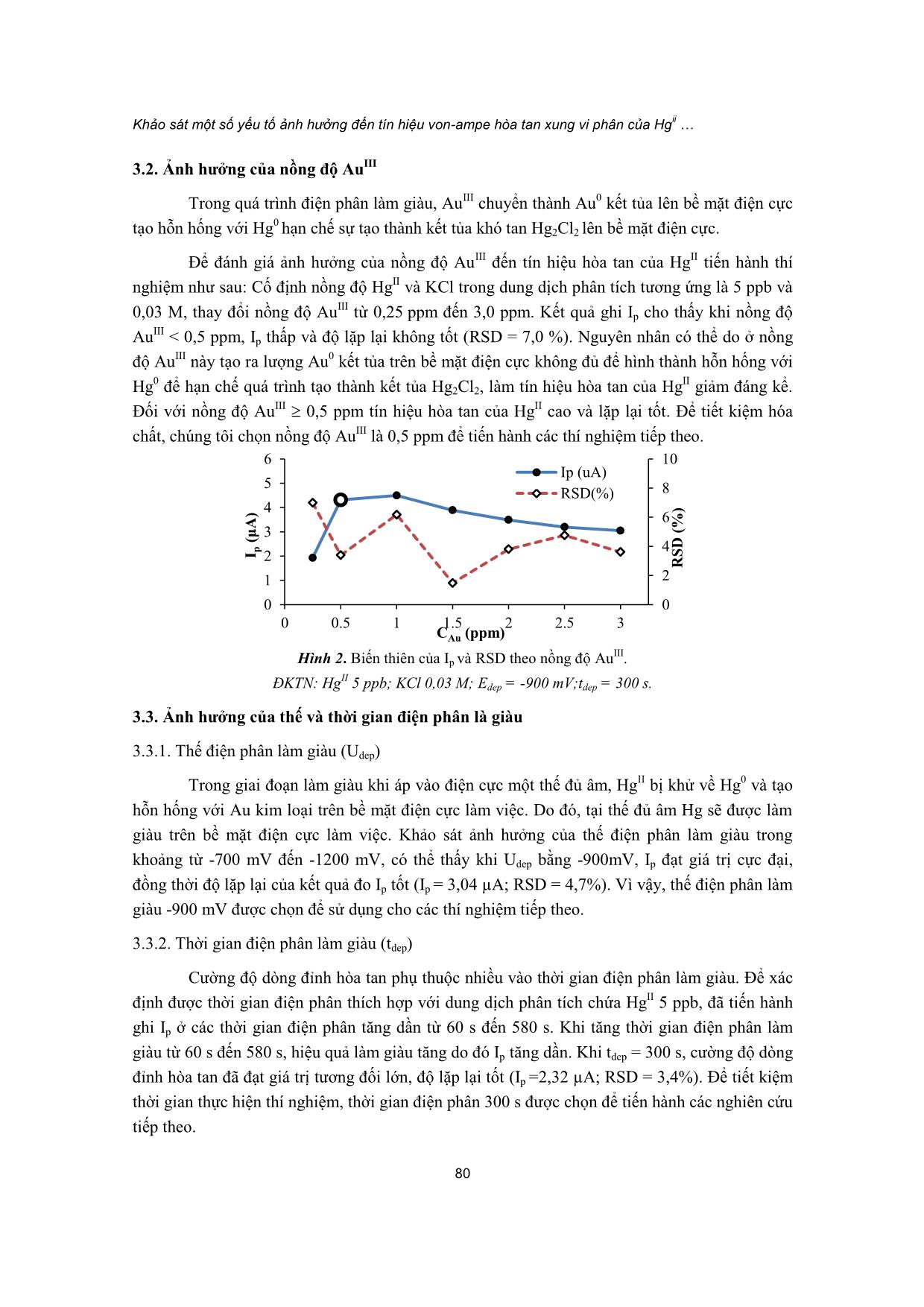 Khảo sát một số yếu tố ảnh hưởng đến tín hiệu von-ampe hòa tan xung vi phân của Hgᴵᴵ trên điện cực kim cương pha tạp Bo trang 4