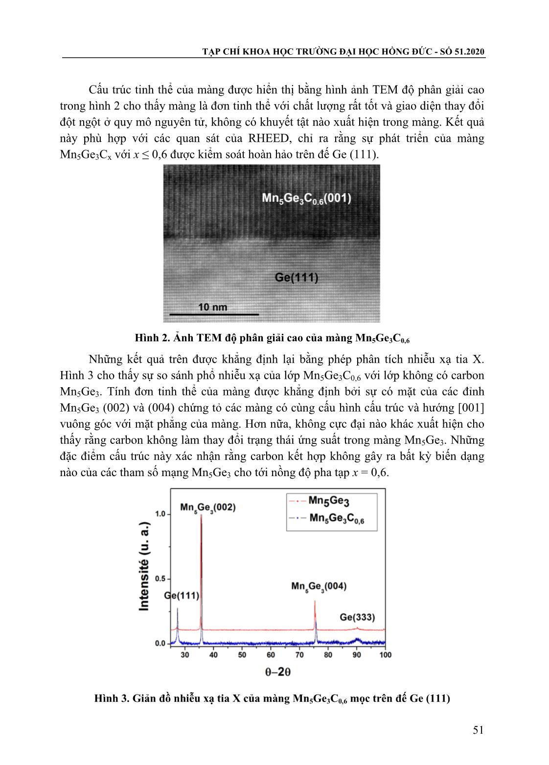 Nghiên cứu ảnh hưởng của nồng độ pha tạp carbon lên cấu trúc của các màng Mn₅Ge ₃ được chế tạo trên đế Ge(111) trang 4
