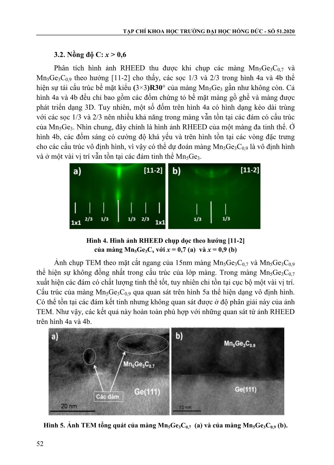 Nghiên cứu ảnh hưởng của nồng độ pha tạp carbon lên cấu trúc của các màng Mn₅Ge ₃ được chế tạo trên đế Ge(111) trang 5