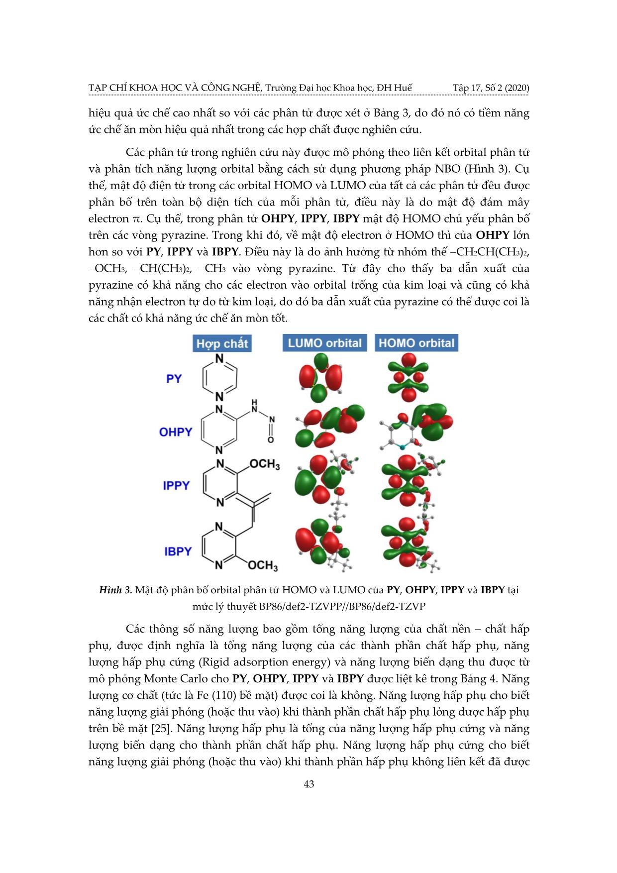 Nghiên cứu cấu trúc, tính chất và khả năng ức chế ăn mòn Fe (110) của pyrazine và dẫn xuất bằng tính toán hóa lượng tử trang 7