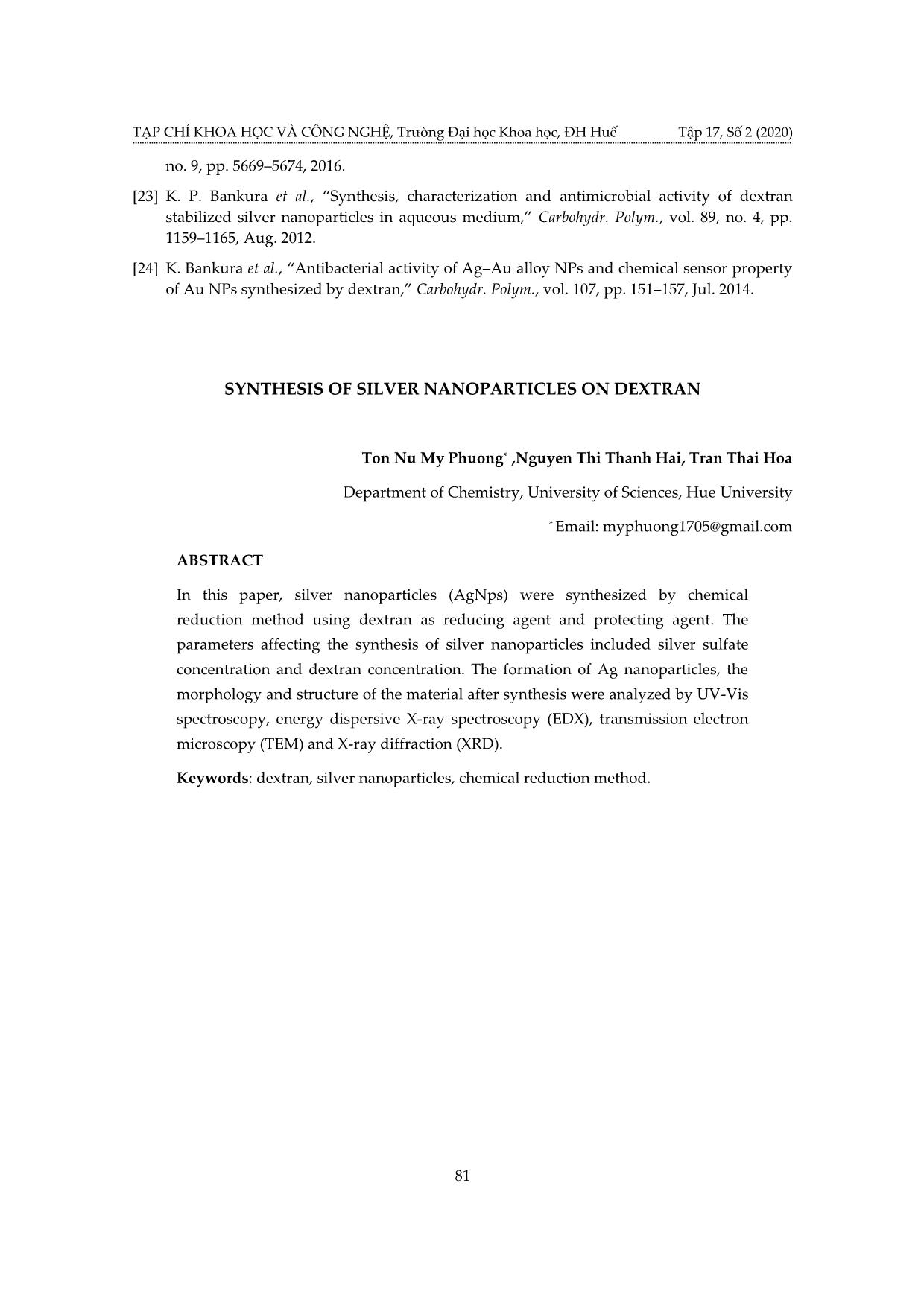 Nghiên cứu điều chế nano AG trên nền dextran trang 9