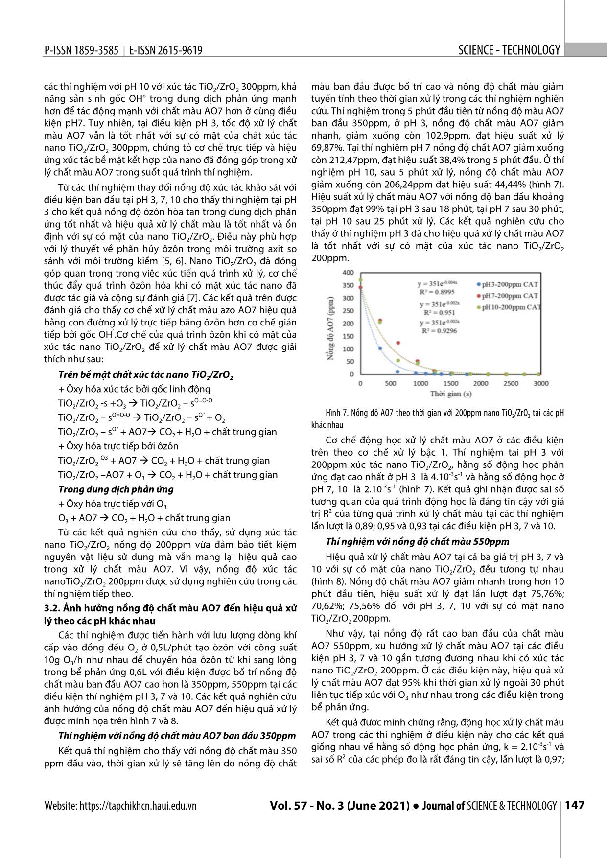 Nghiên cứu sử dụng vật liệu nano tổng hợp TiO₂/ZrO₂ xúc tác quá trình ôxy hóa tiên tiến ôzôn để xử lý axit orange 7 trang 5