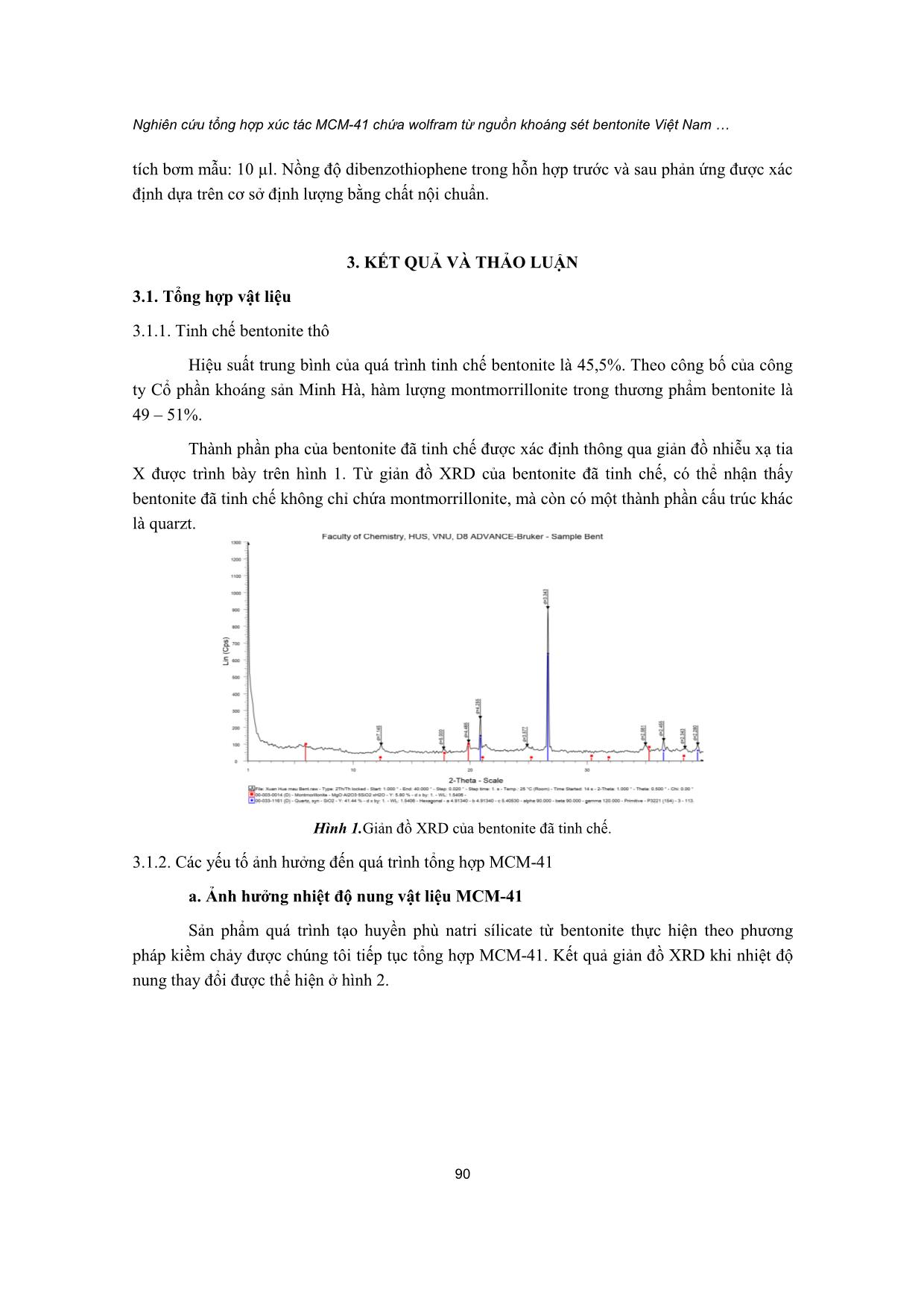 Nghiên cứu tổng hợp xúc tác MCM-41 chứa wolfram từ nguồn khoáng sét bentonite Việt Nam cho phản ứng desulfur hóa nhiên liệu trang 4