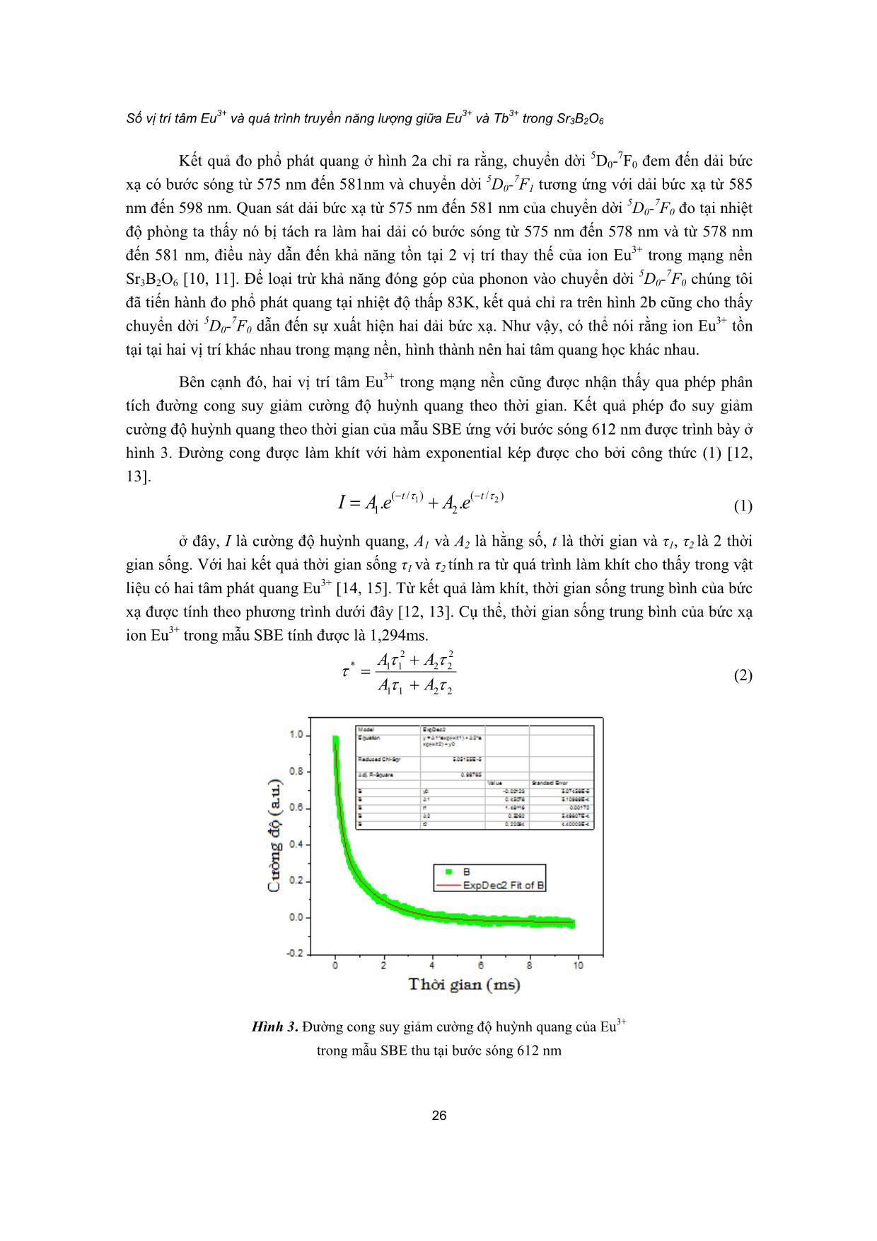 Số vị trí tâm EU³⁺ và quá trình truyền năng lượng giữa EU³⁺ và Tb³⁺ trong Sr₃B₂O₆ trang 4