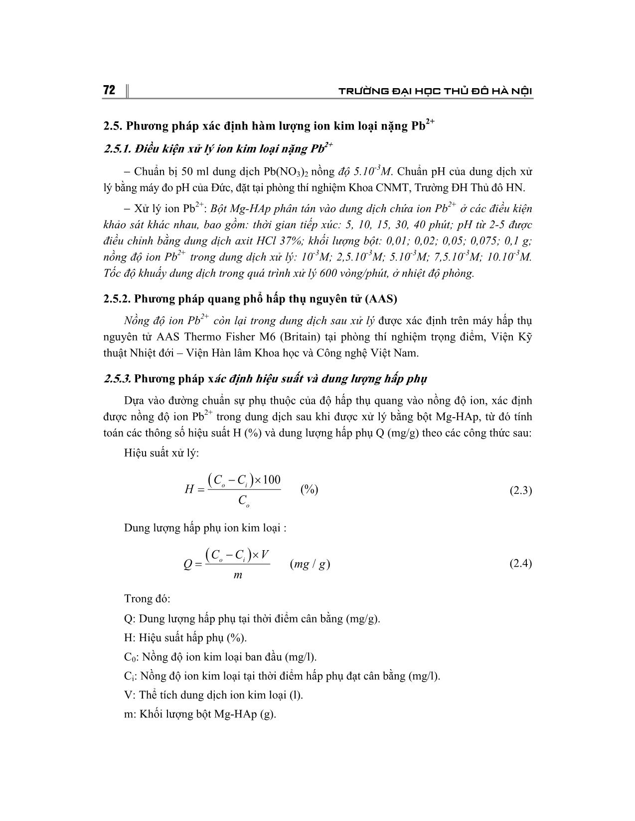 Xử lý ion kim loại nặng Pb²³⁺ bằng bột hydroxyapatite pha tạp ion Mg²⁺ (HAp) trang 4