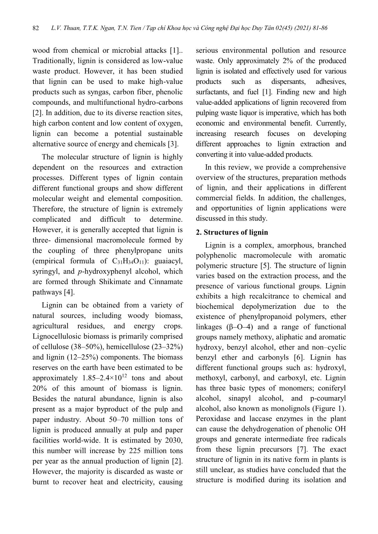 Tổng quan về lignin: Cấu trúc, phương pháp tổng hợp và ứng dụng trang 2