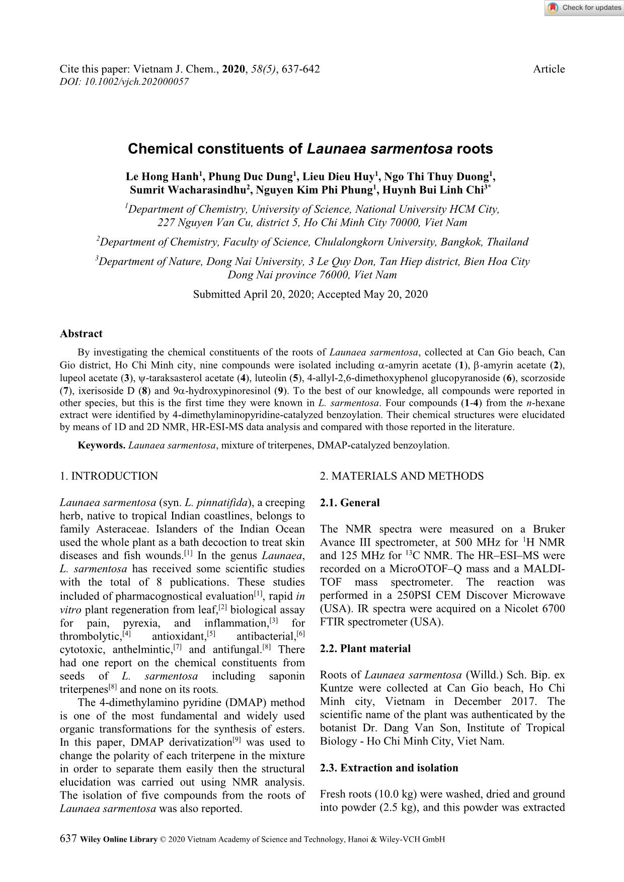 Chemical constituents of Launaea sarmentosa roots trang 1
