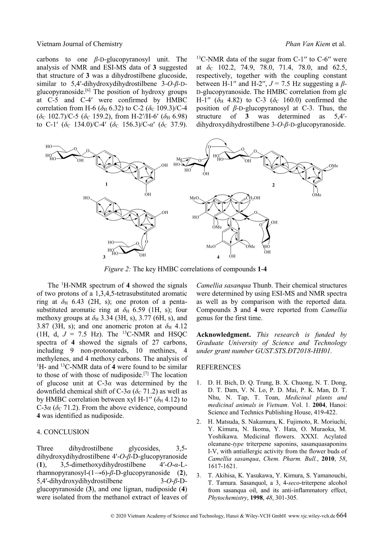 Dihydrostilbene glycosides and lignan from Camellia sasanqua trang 4