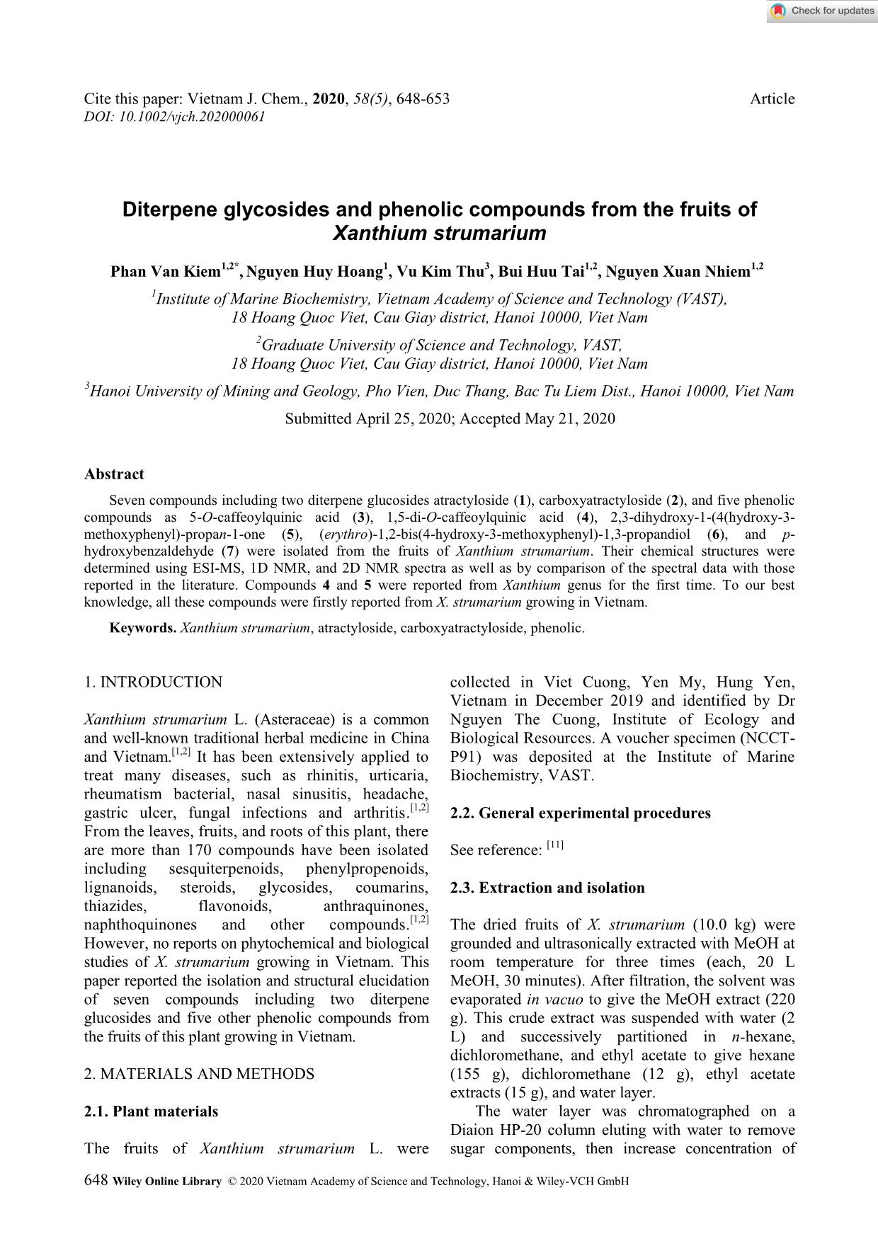 Diterpene glycosides and phenolic compounds from the fruits of Xanthium strumarium trang 1