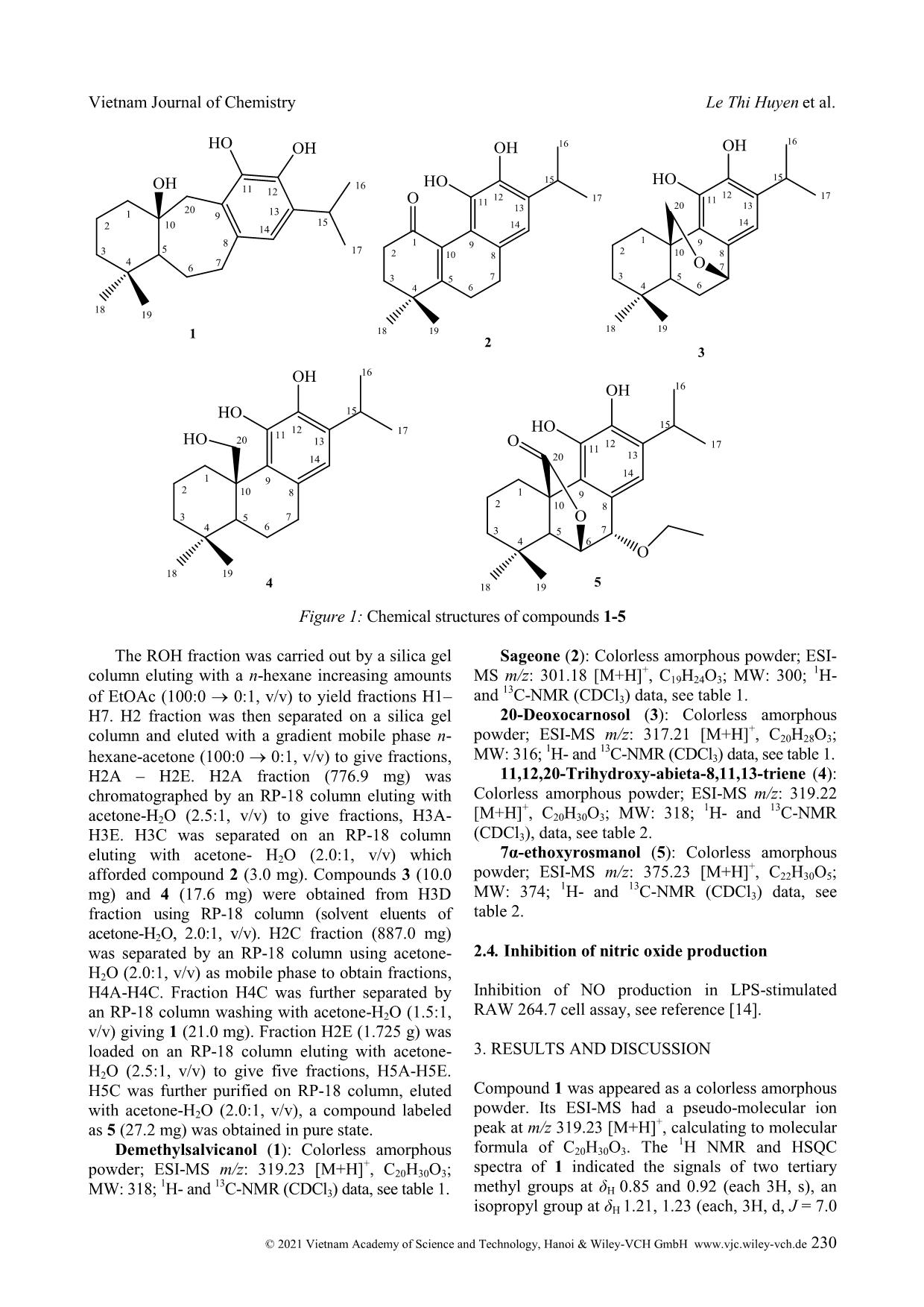 Diterpenoids from Rosmarinus officinalis L. and their nitric oxide inhibitory activity trang 2