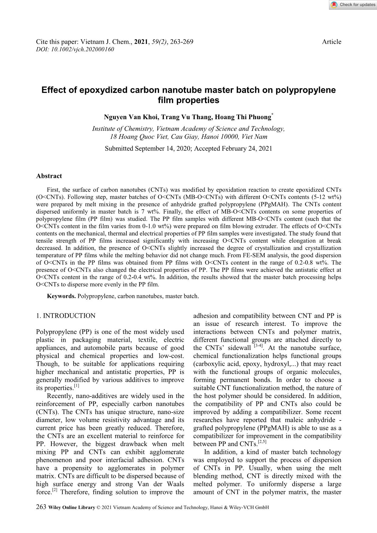 Effect of epoxydized carbon nanotube master batch on polypropylene film properties trang 1