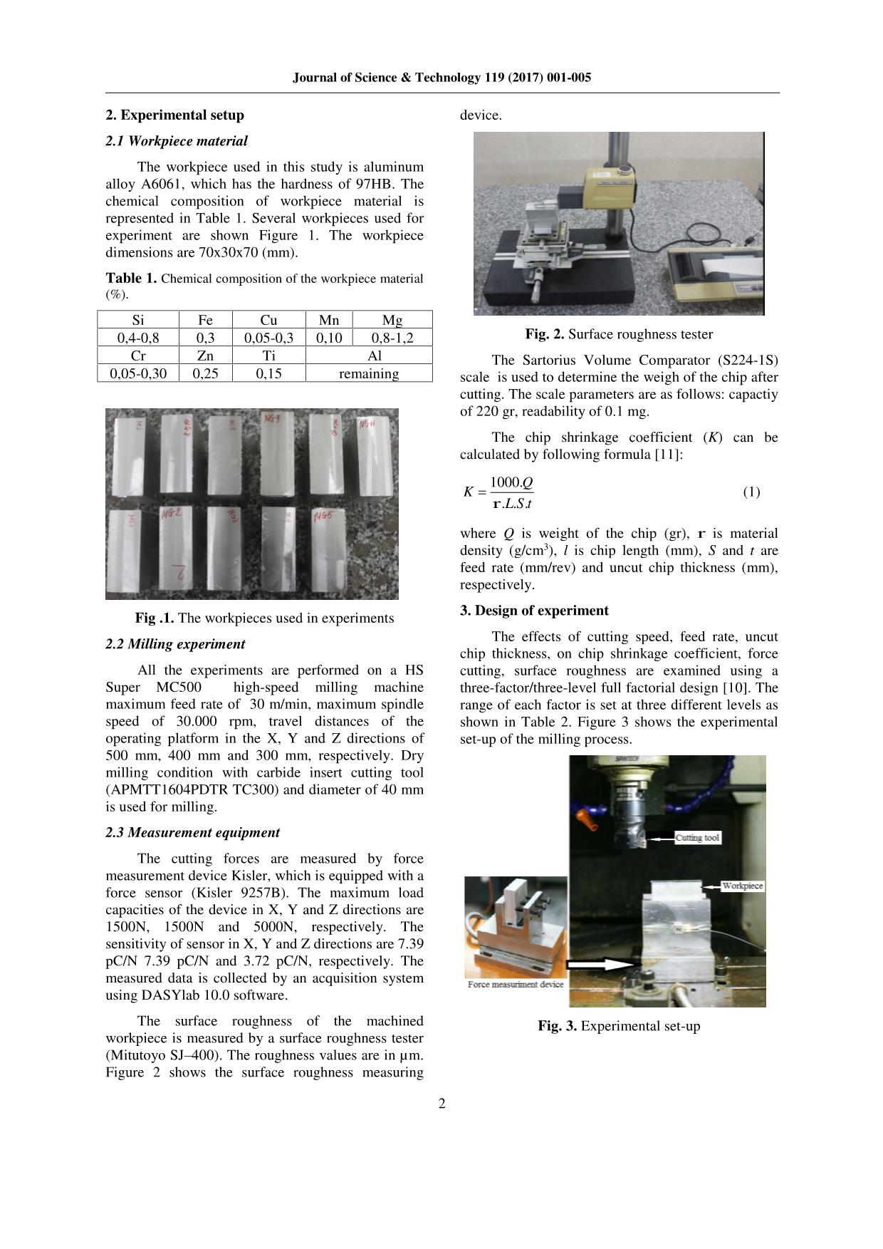 Experimental Studies to Verify the Effect of Chip Shrinkage Coefficient on Cutting Forces and Surface Roughness in High Speed Milling of A6061 Aluminum Alloy trang 2