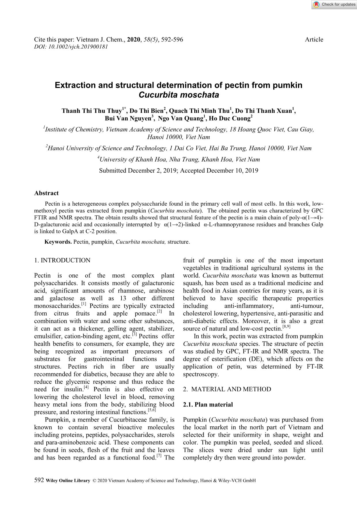 Extraction and structural determination of pectin from pumkin Cucurbita moschata trang 1