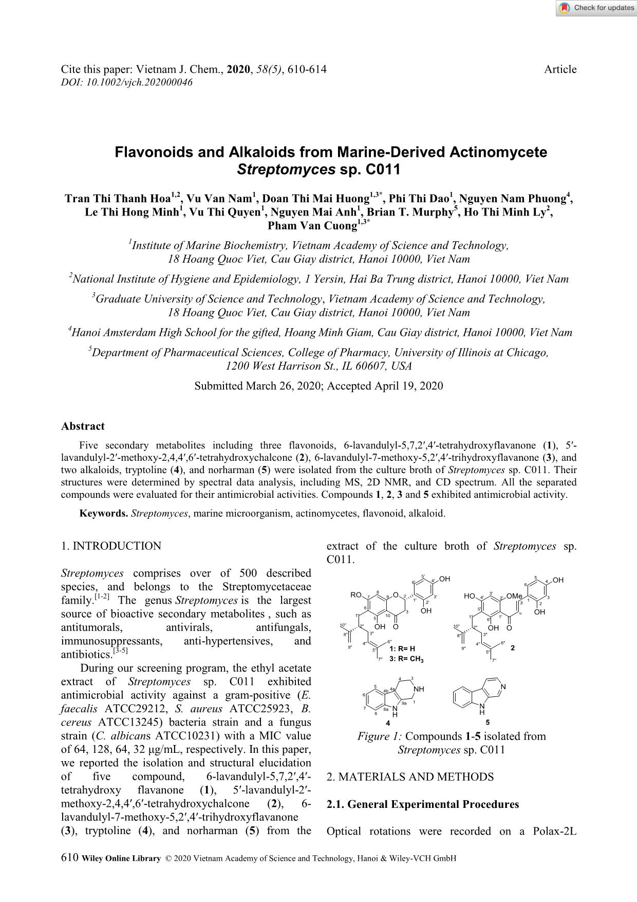 Flavonoids and Alkaloids from Marine-Derived Actinomycete Streptomyces sp. C011 trang 1