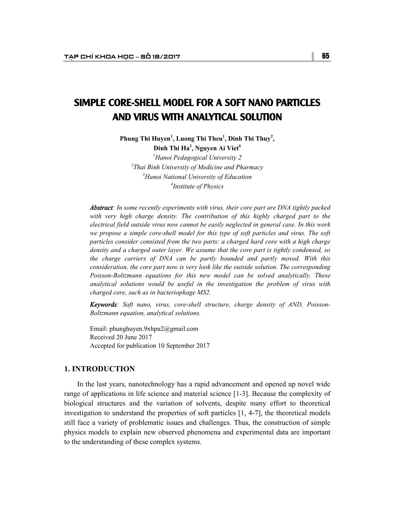 Simple core-Shell model for a soft nano particles and virus with analytical solution trang 1