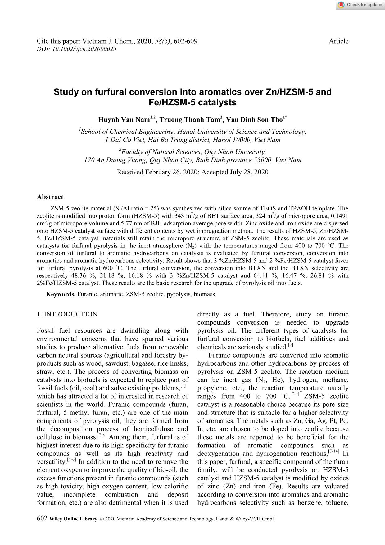 Study on furfural conversion into aromatics over Zn/HZSM-5 and Fe/HZSM-5 catalysts trang 1