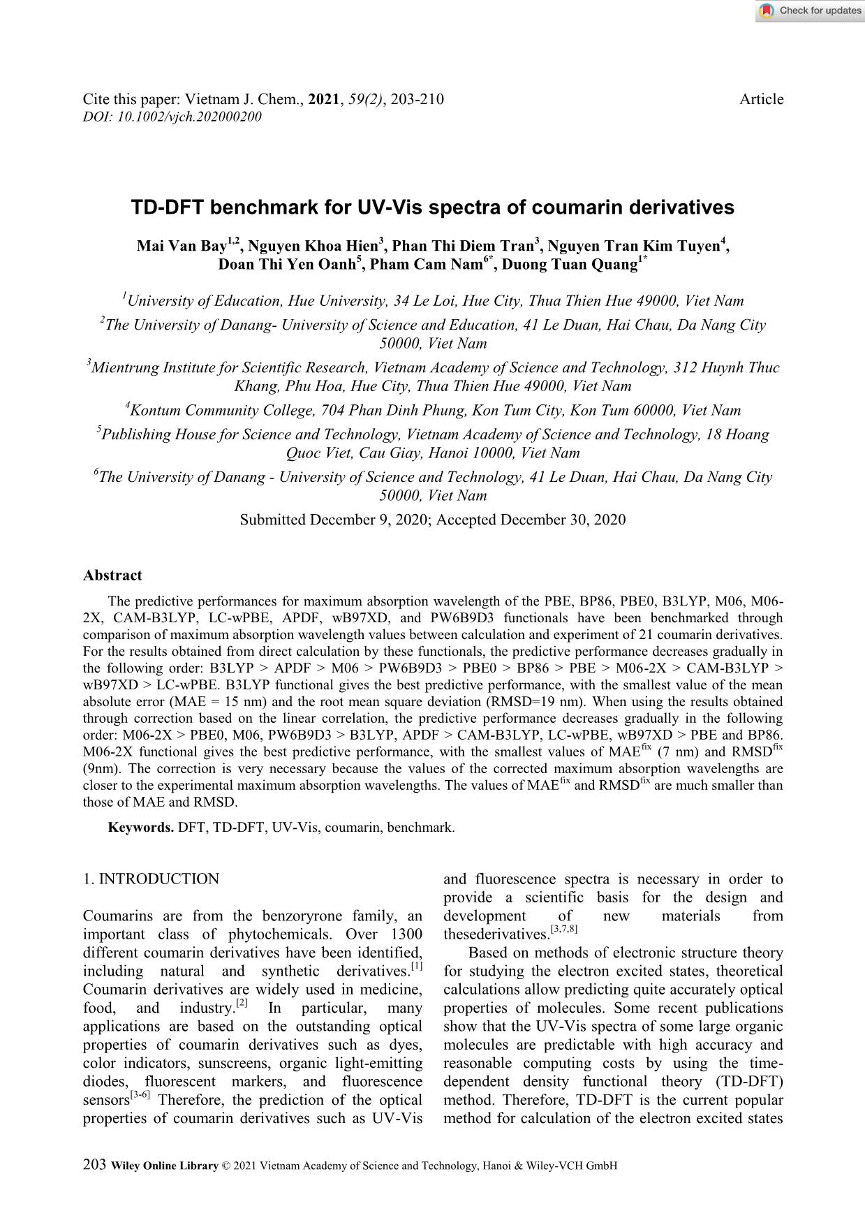 TD-DFT benchmark for UV-Vis spectra of coumarin derivatives trang 1