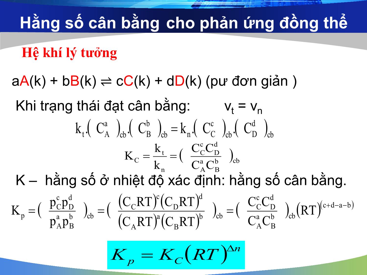 Bài giảng Hóa đại cương: Cân bằng hóa học - Nguyễn Minh Kha trang 8