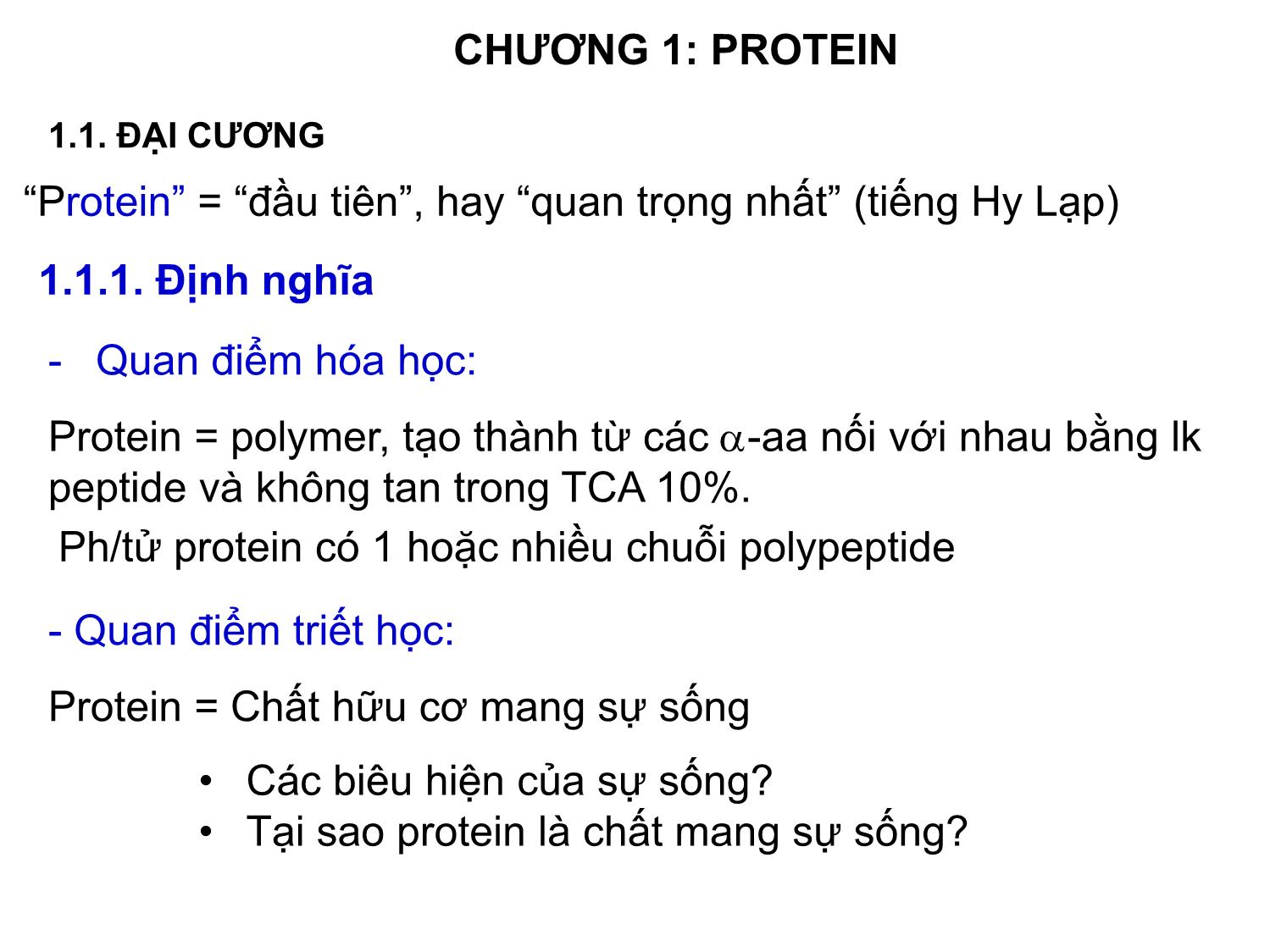 Bài giảng Hóa sinh đại cương - Chương 1: Protein trang 1