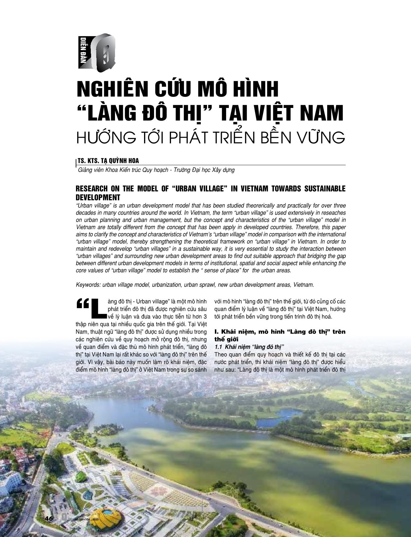 Nghiên cứu mô hình “làng đô thị” tại Việt Nam hướng tới phát triển bền vững trang 1