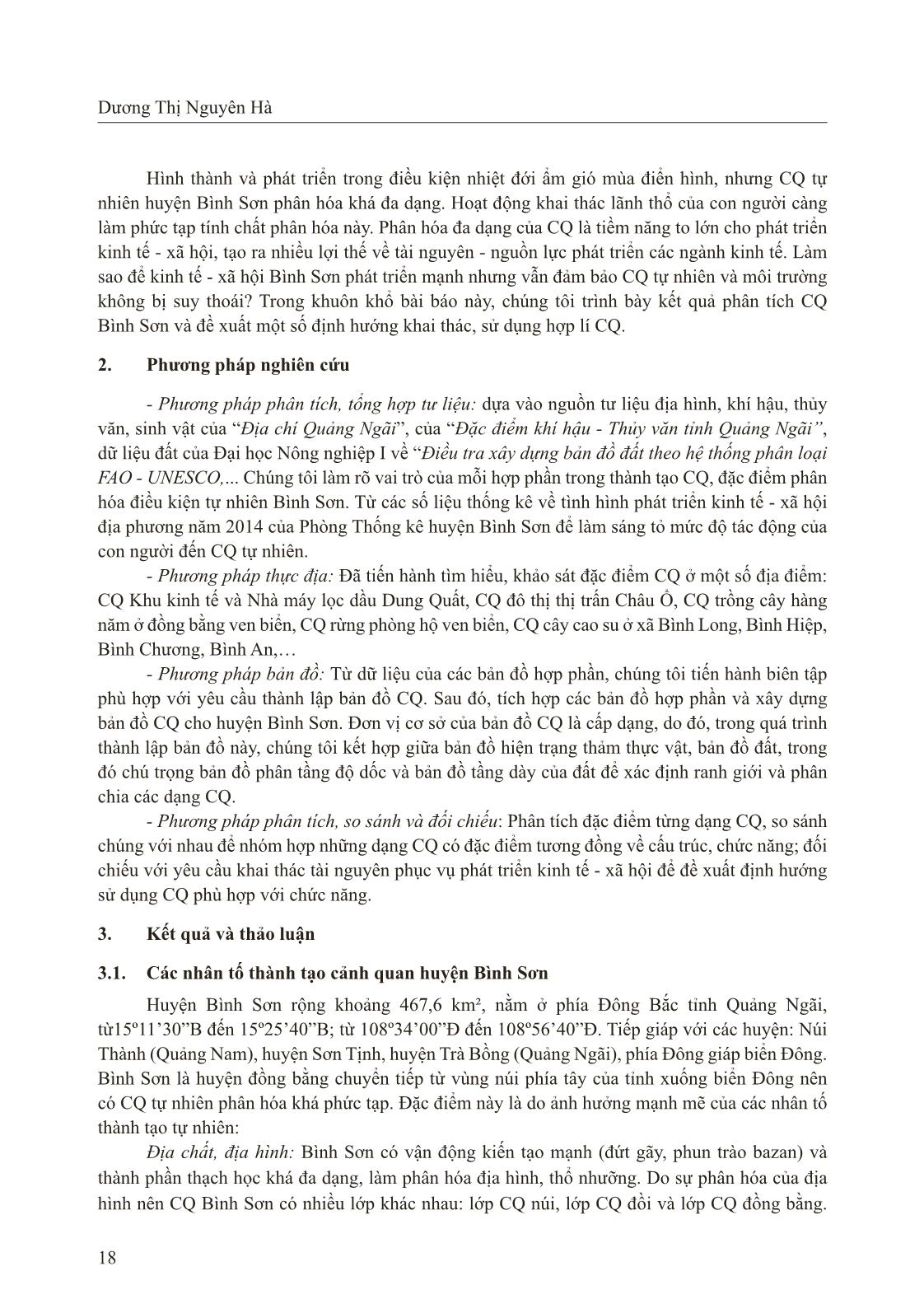Phân tích cảnh quan huyện Bình Sơn (tỉnh Quảng Ngãi) và một số định hướng khai thác, sử dụng hợp lí trang 2