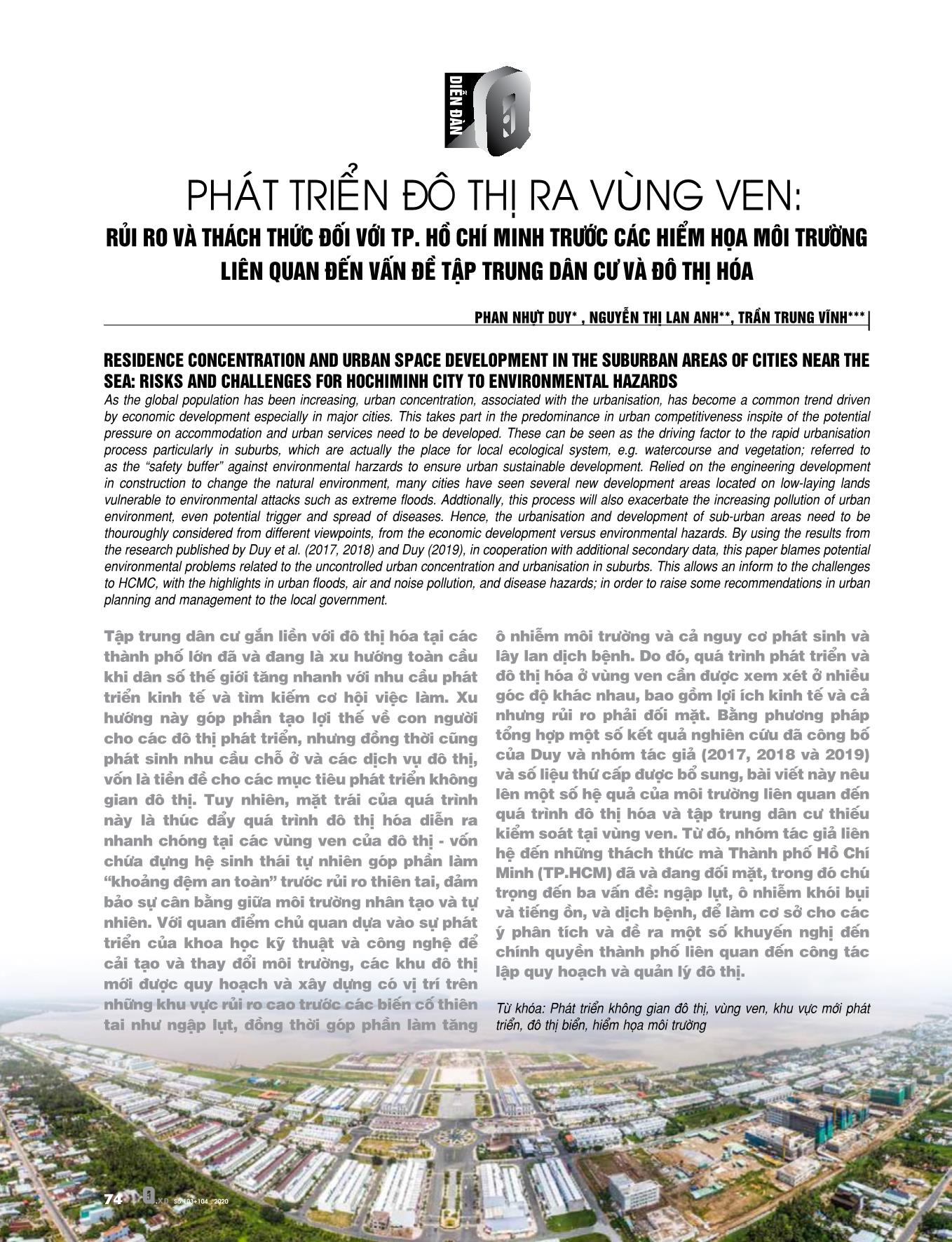 Phát triển đô thị ra vùng ven: rủi ro và thách thức đối với TP Hồ Chí Minh trước các hiểm họa môi trường trang 1