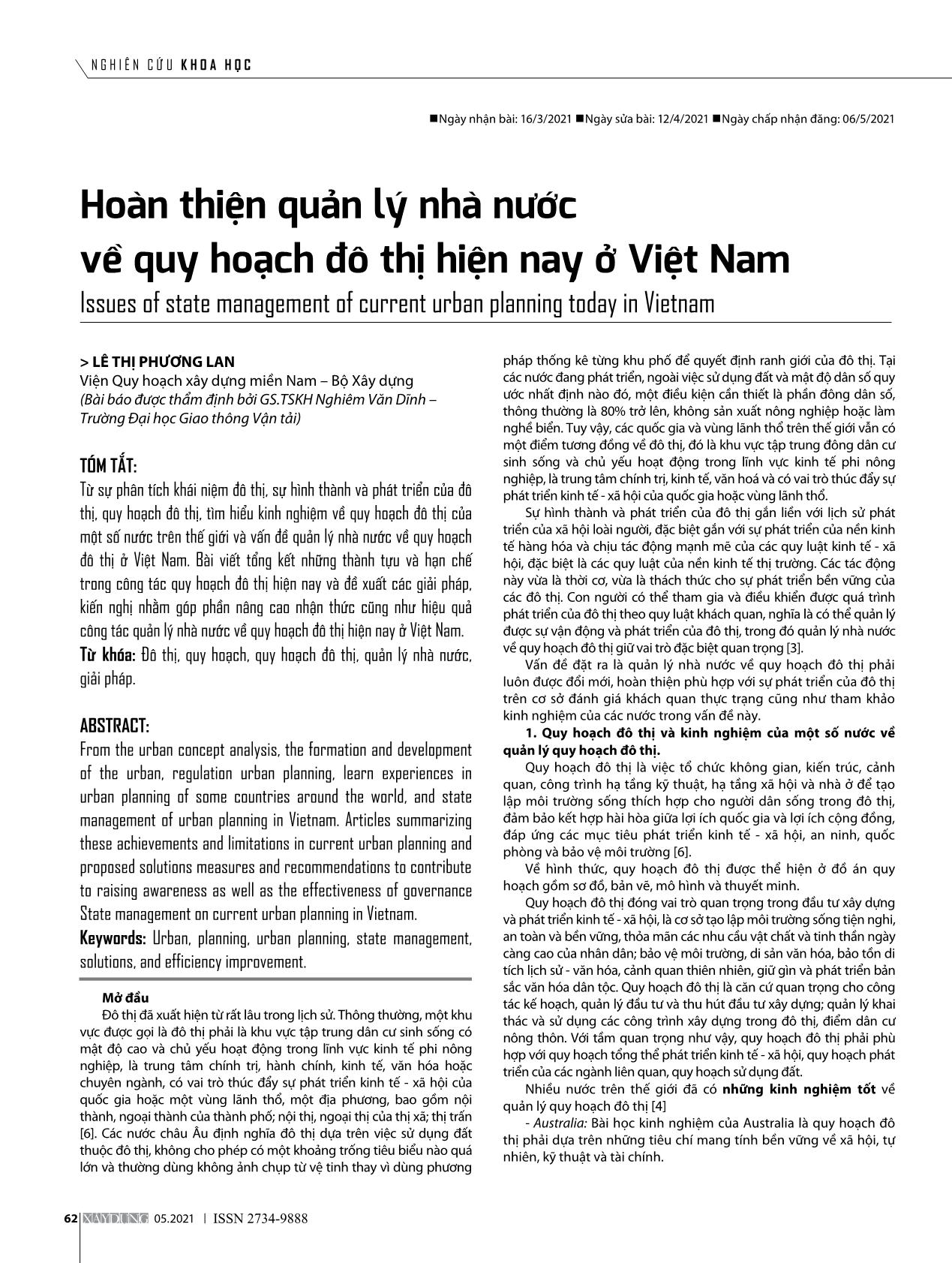 Hoàn thiện quản lý nhà nước về quy hoạch đô thị hiện nay ở Việt Nam trang 1