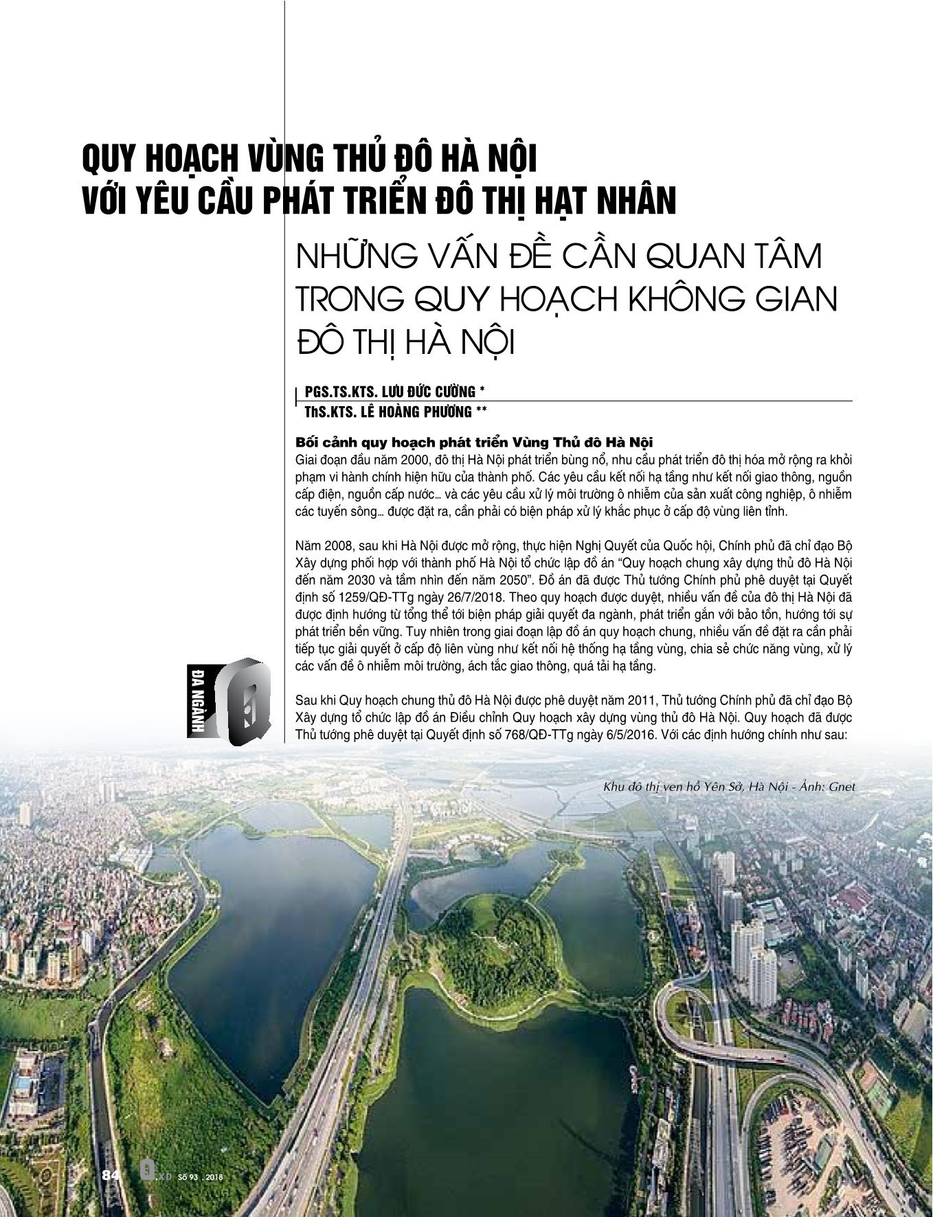 Quy hoạch vùng thủ đô Hà Nội với yêu cầu phát triển đô thị hạt nhân. Những vấn đề cần quan tâm trong quy hoạch không gian đô thị Hà Nội trang 1