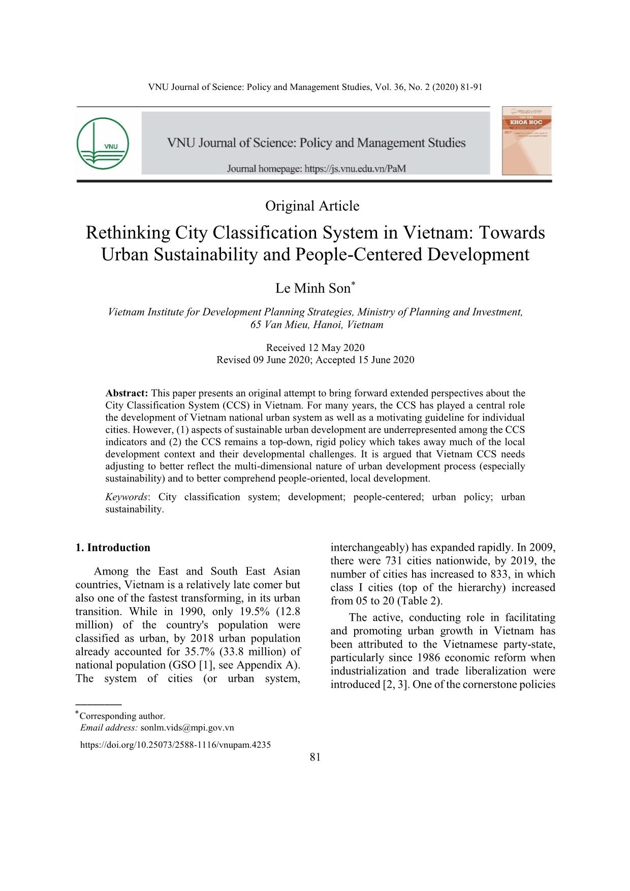 Rethinking City Classification System in Vietnam: Towards Urban Sustainability and People-Centered Development trang 1