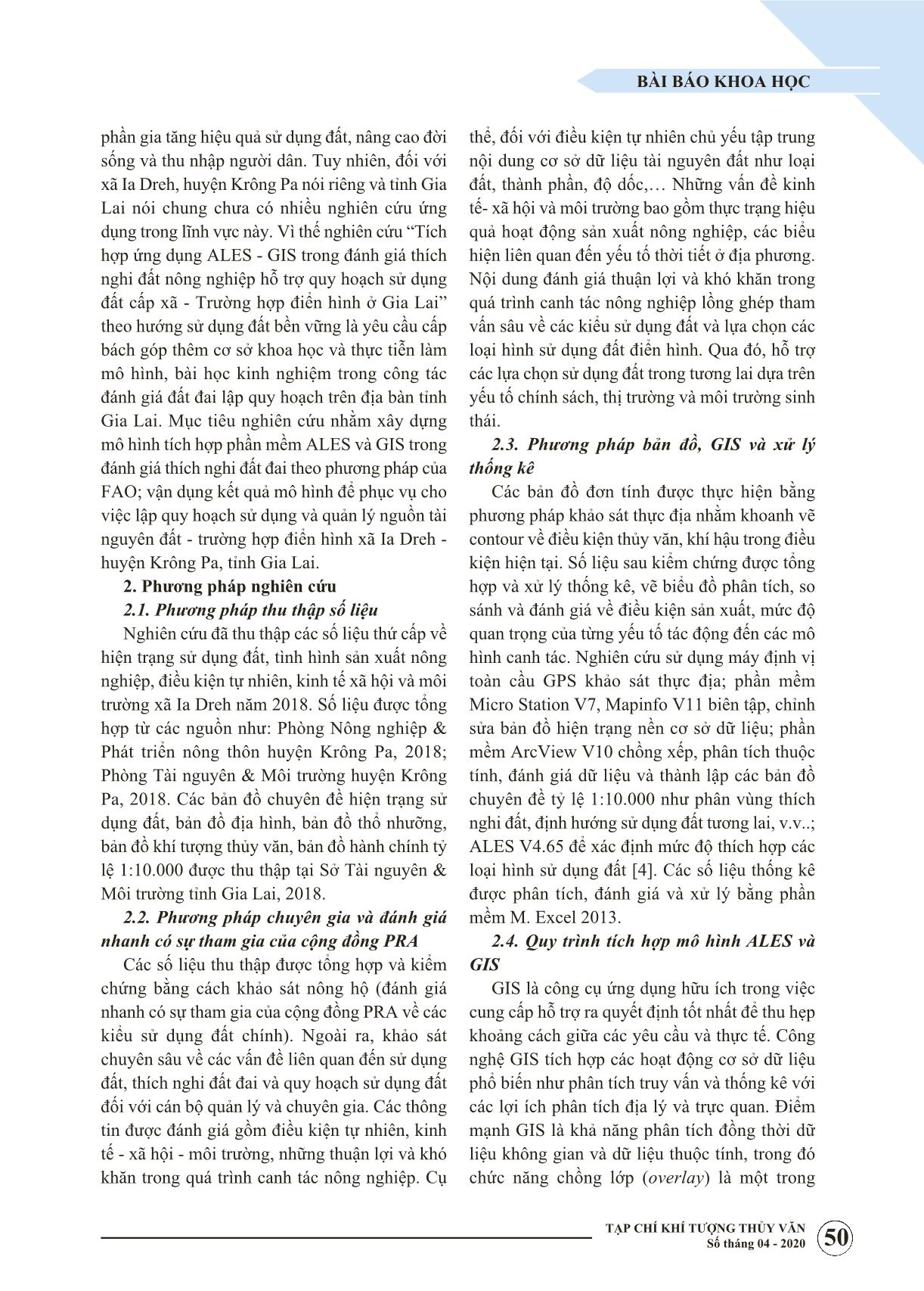 Tích hợp ứng dụng ALES - GIS trong đánh giá thích nghi đất nông nghiệp hỗ trợ quy hoạch sử dụng đất cấp xã - trường hợp điển hình ở Gia Lai trang 2