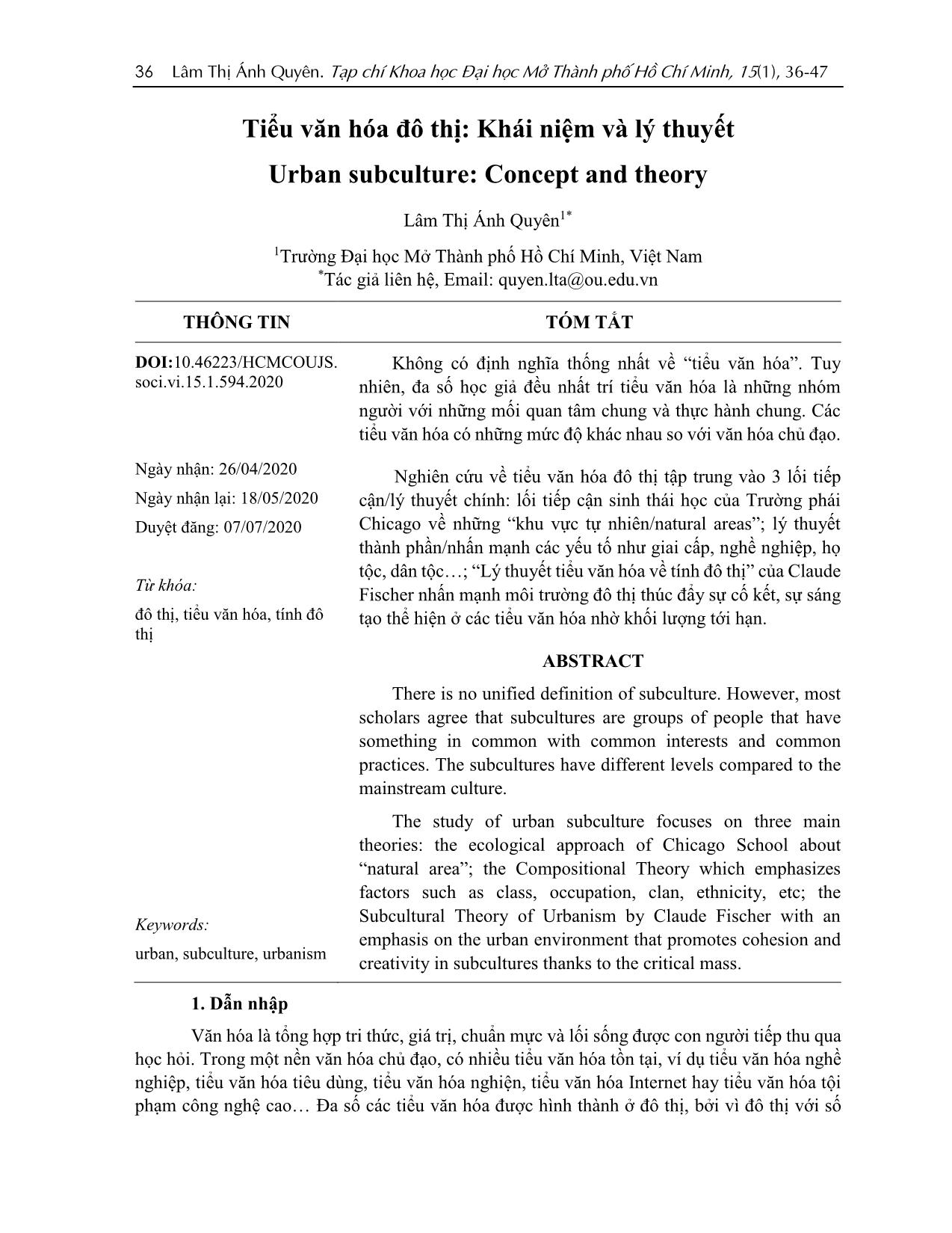 Tiểu văn hóa đô thị: Khái niệm và lý thuyết trang 1