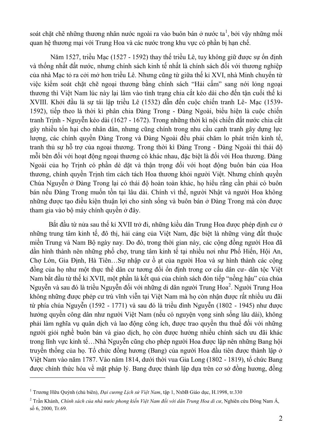 Vai trò của người hoa trong việc hình thành và phát triển các đô thị ở trung và Nam Bộ Việt Nam (thế kỉ XVII-XIX) trang 2