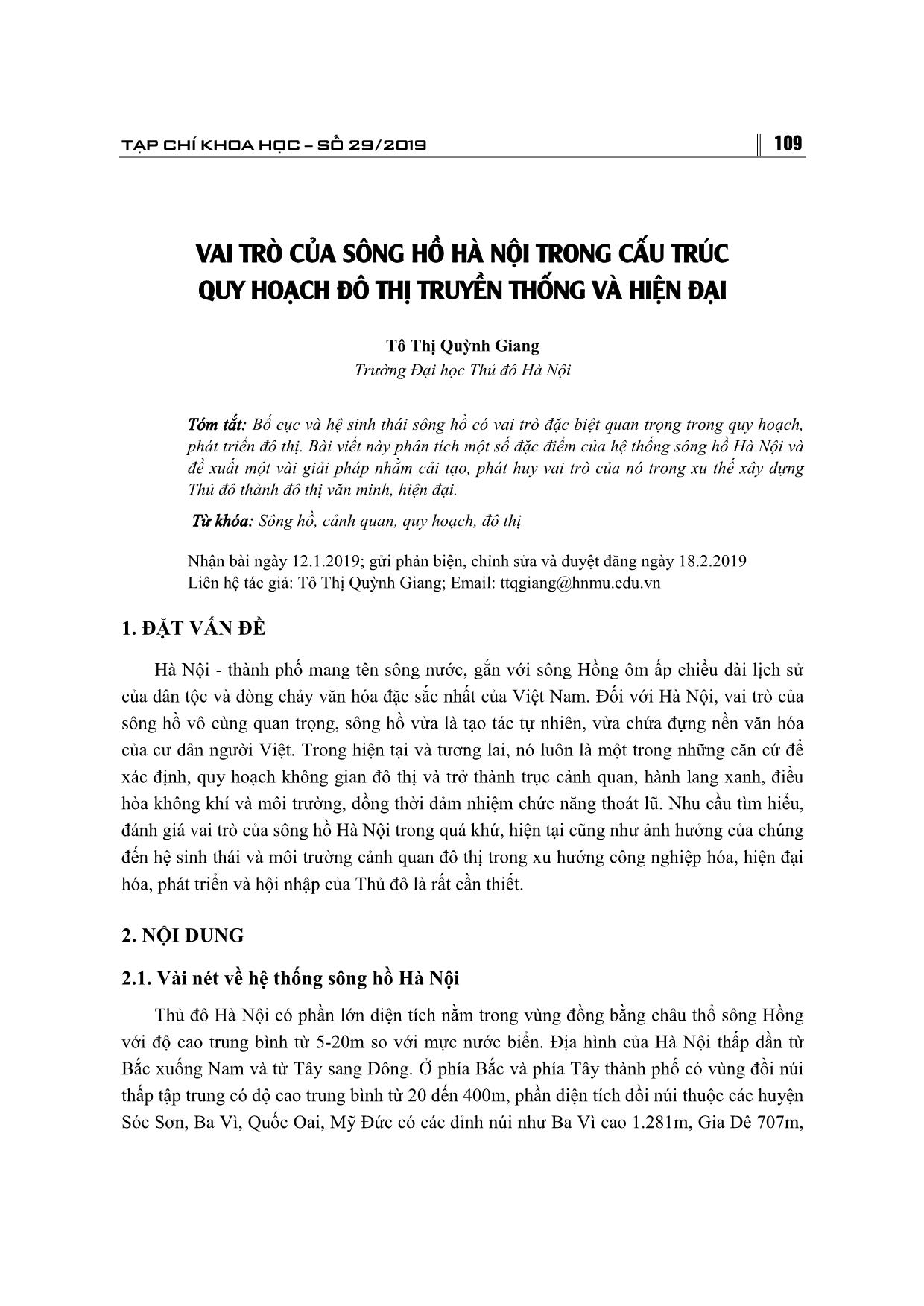 Vai trò của sông hồ Hà Nội trong cấu trúc quy hoạch đô thị truyền thống và hiện đại trang 1