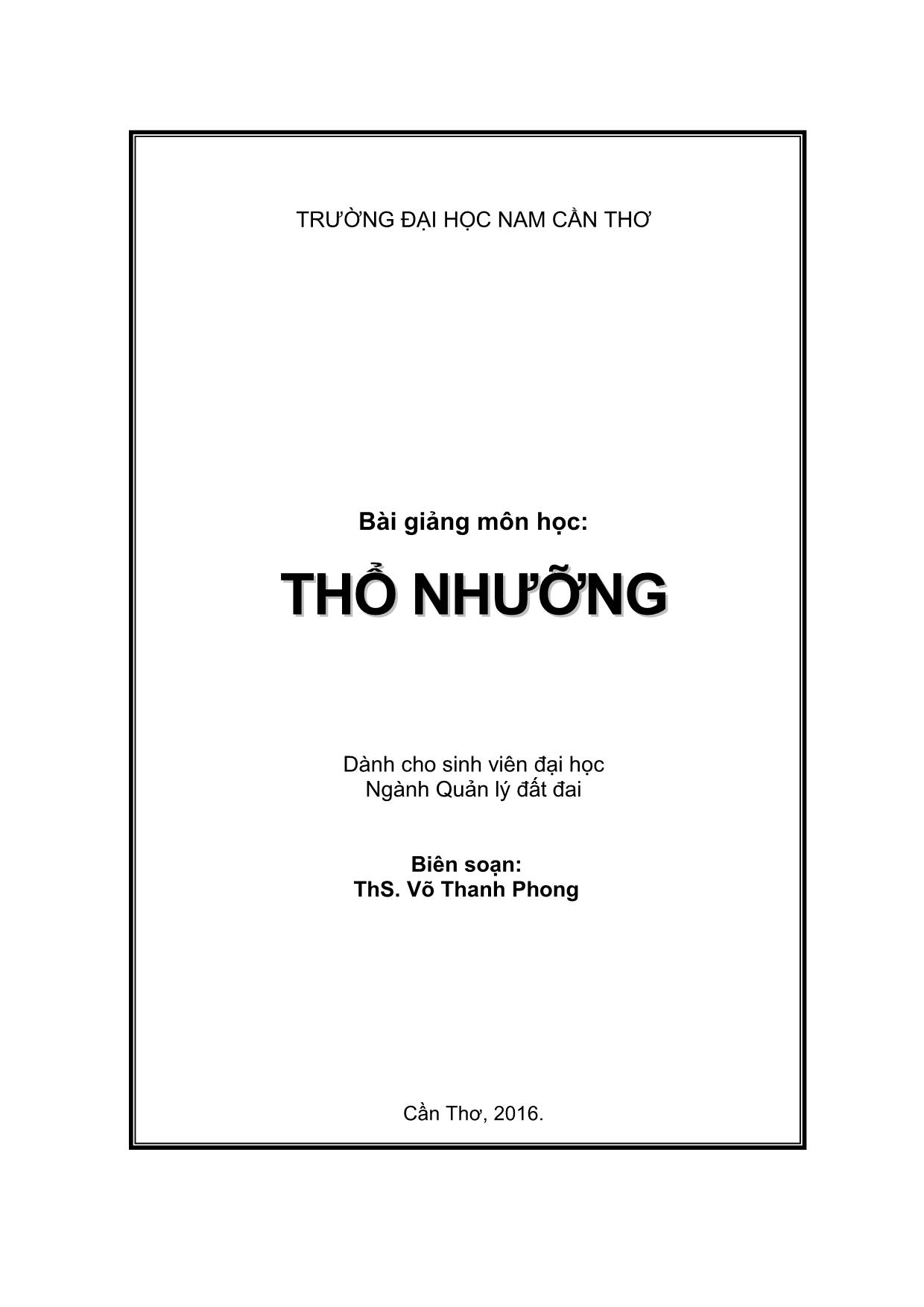 Bài giảng Thổ nhưỡng - Võ Thanh Phong trang 1